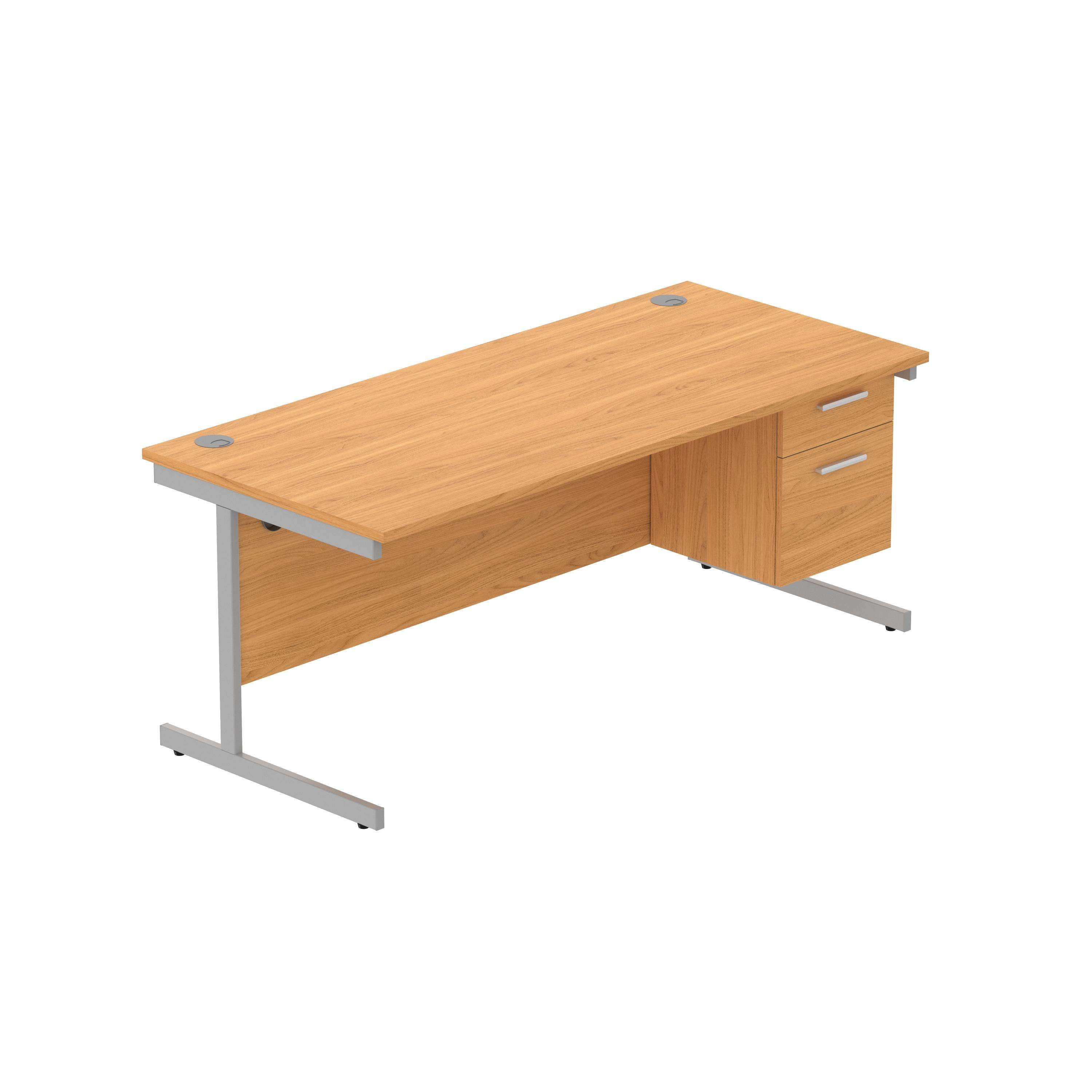 Office Rectangular Desk with Steel Single Upright Cantilever Legs + 2 Drawer Fixed Pedestal (FSC) | 1800X800 | Norwegian Beech/Silver