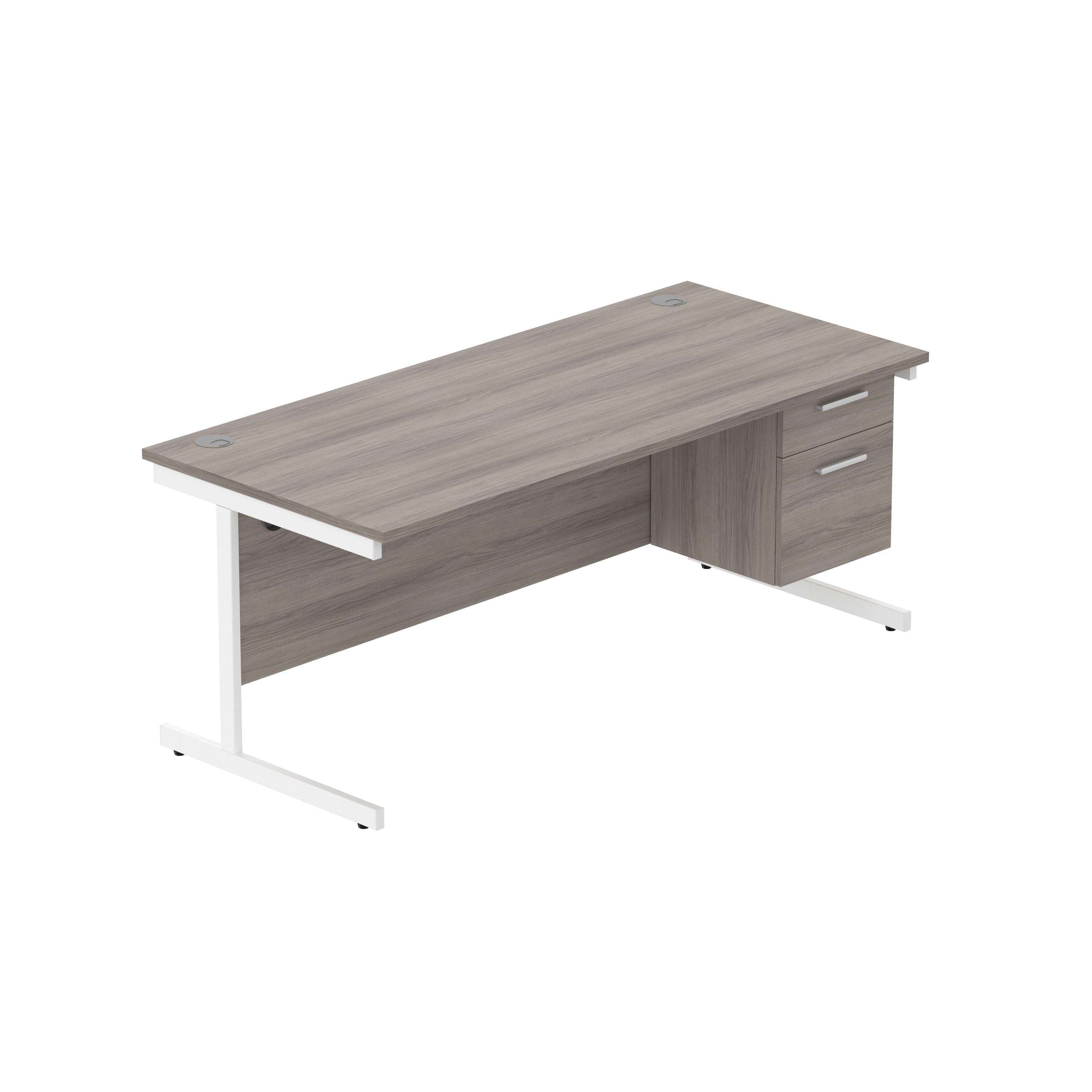 Office Rectangular Desk with Steel Single Upright Cantilever Legs + 2 Drawer Fixed Pedestal (FSC) | 1800X800 | Alaskan Grey Oak/White