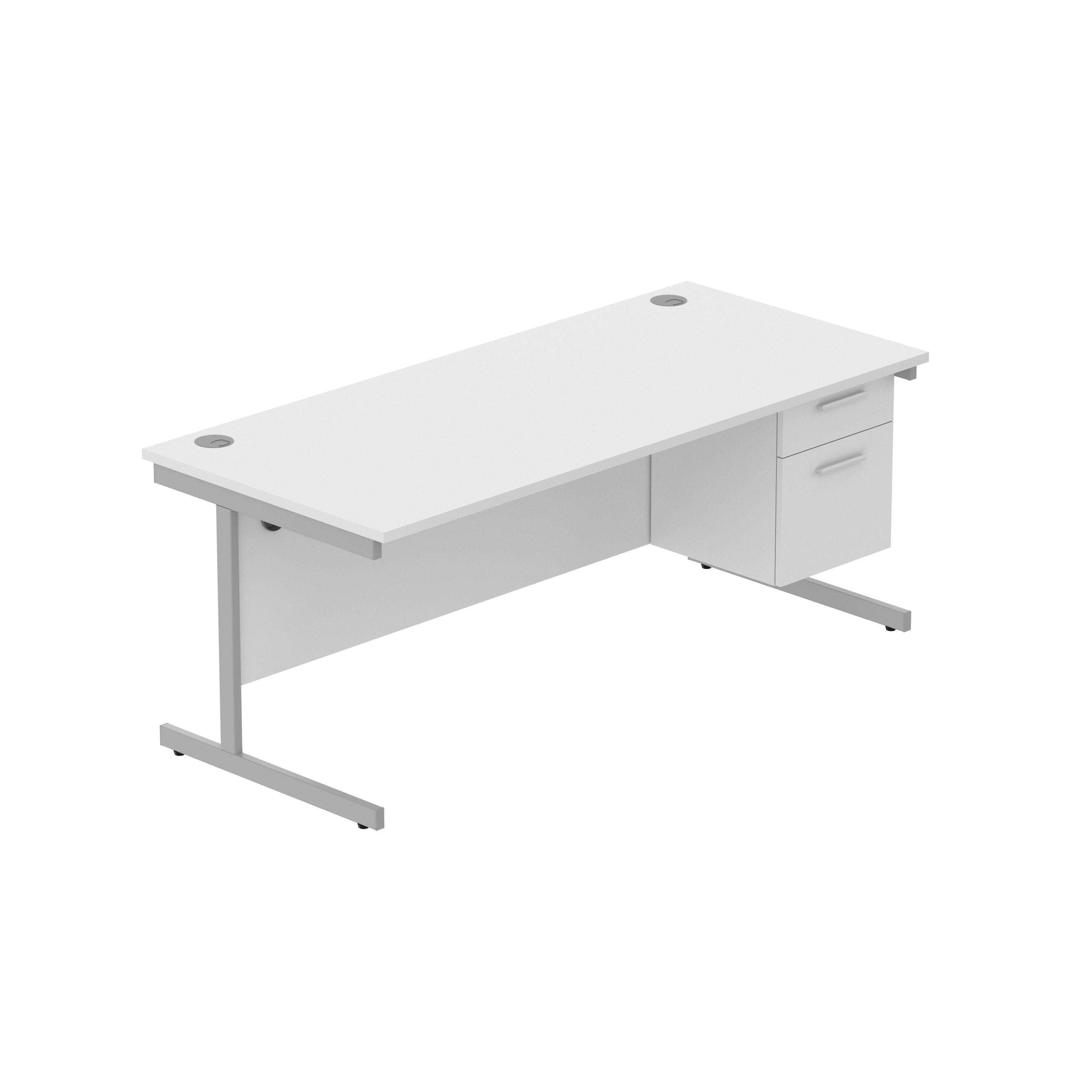 Office Rectangular Desk with Steel Single Upright Cantilever Legs + 2 Drawer Fixed Pedestal (FSC) | 1800X800 | Canadian Oak/Silver