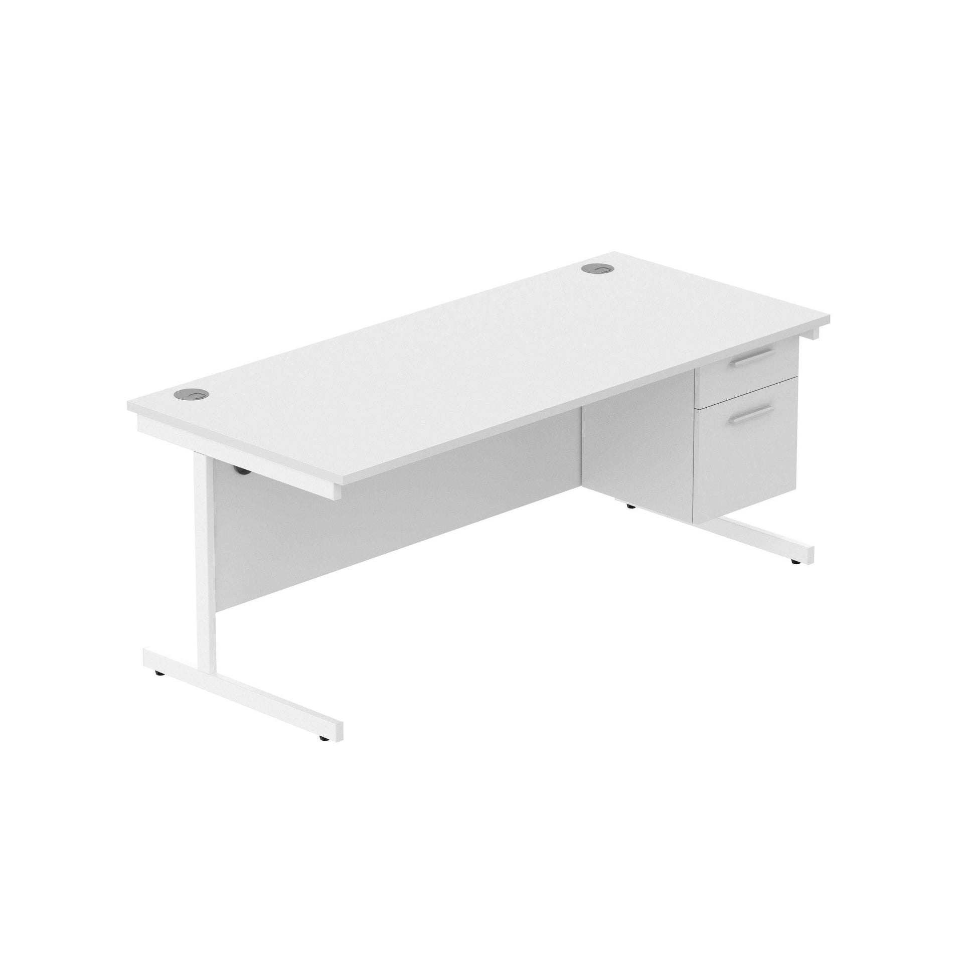 Office Rectangular Desk with Steel Single Upright Cantilever Legs + 2 Drawer Fixed Pedestal (FSC) | 1800X800 | Canadian Oak/White