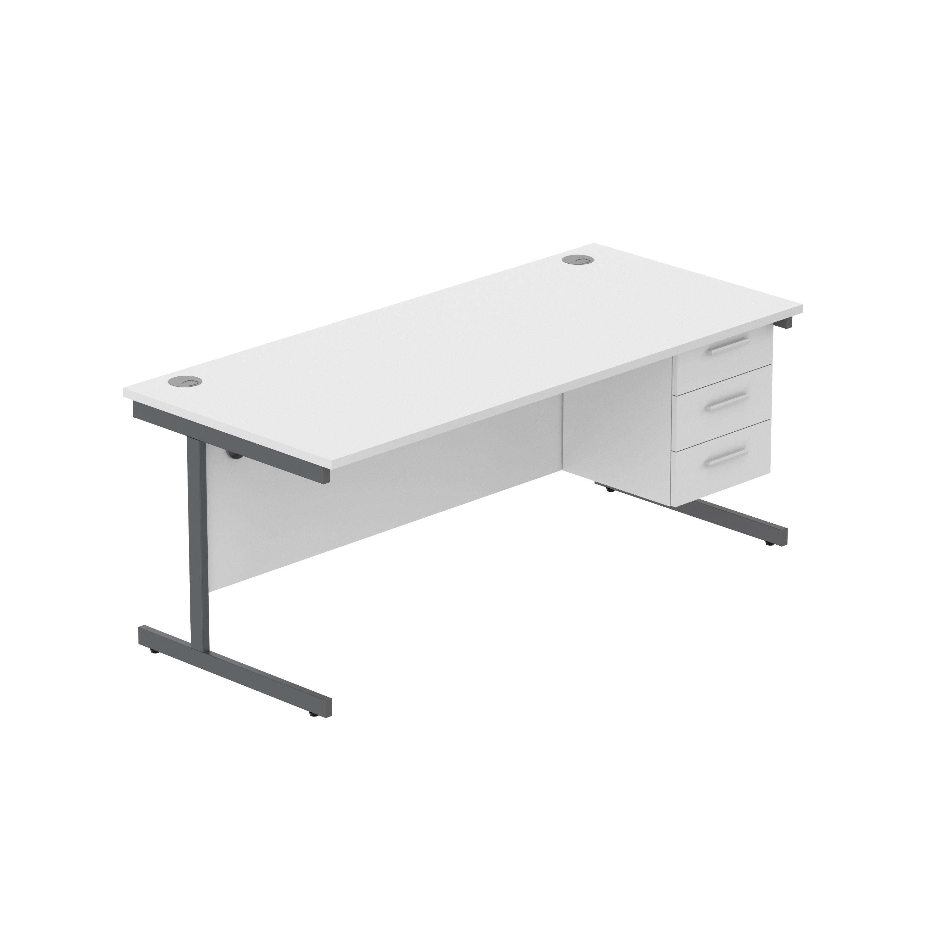 Office Rectangular Desk with Steel Single Upright Cantilever Legs + 3 Drawer Fixed Pedestal (FSC) | 1800X800 | Arctic White/Graphite