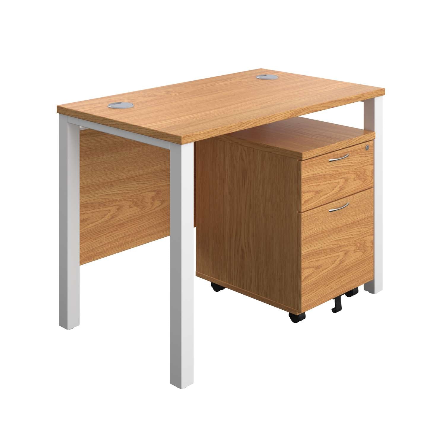 Goal Post Rectangular Desk + 2 Drawer Mobile Pedestal (FSC) | 1000x600 | Nova oak/White