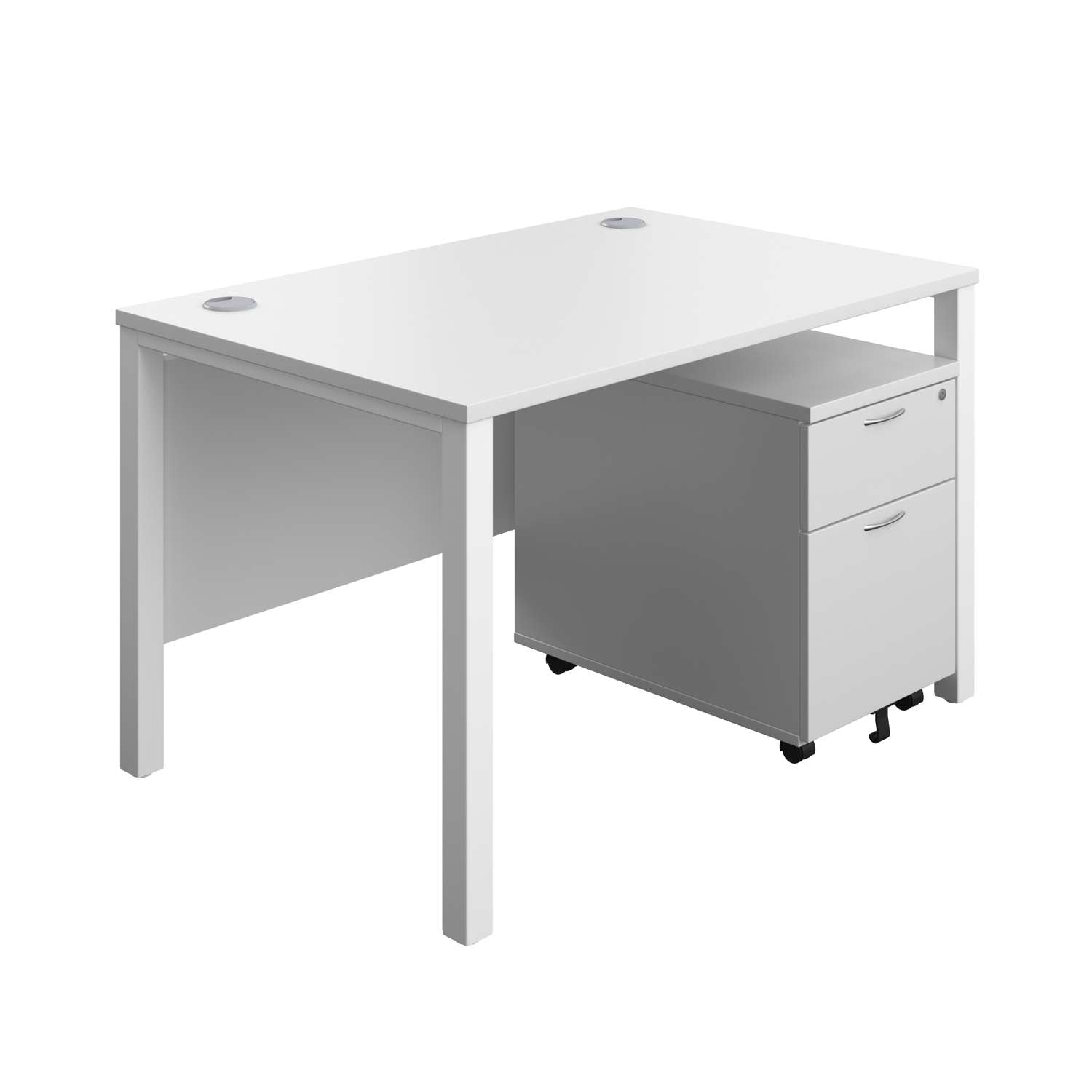 Goal Post Rectangular Desk + 2 Drawer Mobile Pedestal (FSC) | 1200x800 | White/White