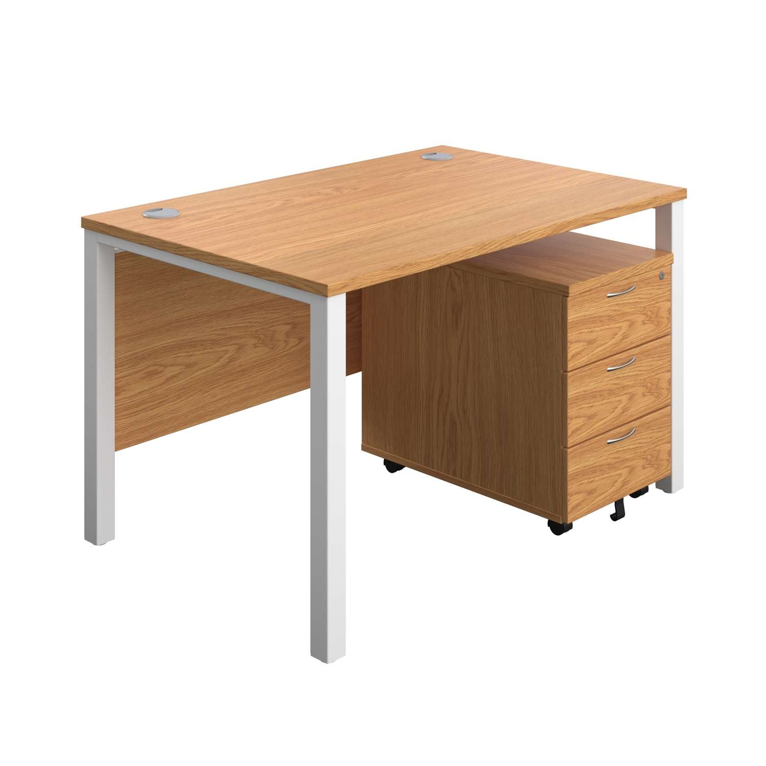 Goal Post Rectangular Desk + 3 Drawer Mobile Pedestal (FSC) | 1200x800 | Nova oak/White