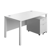 Goal Post Rectangular Desk + 2 Drawer Mobile Pedestal (FSC) | 1400x800 | White/White