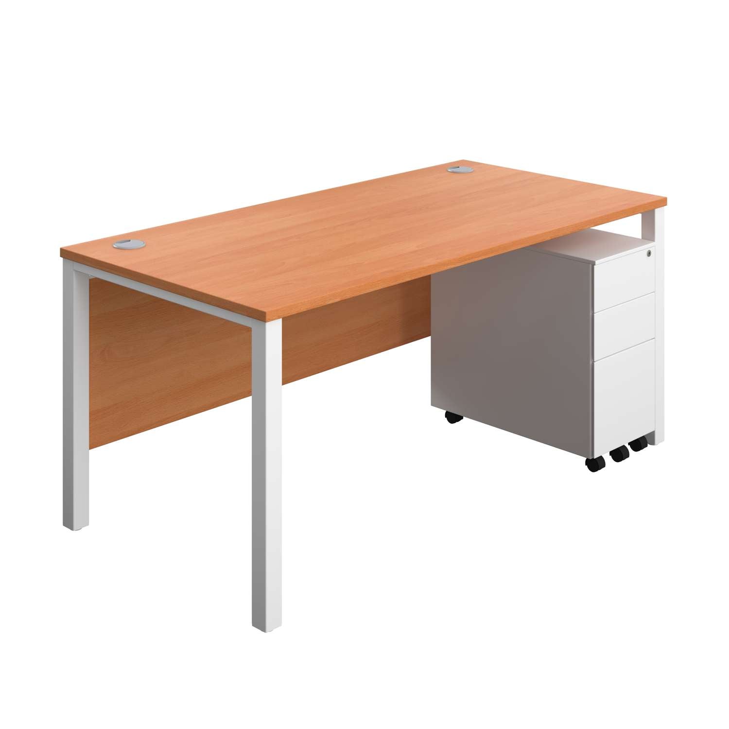 Goal Post Rectangular Desk + 3 Drawer Slimline Steel Pedestal (FSC) | 1600x800 | Beech/White