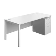 Goal Post Rectangular Desk + 3 Drawer High Mobile Pedestal (FSC) | 1800x800 | White/White