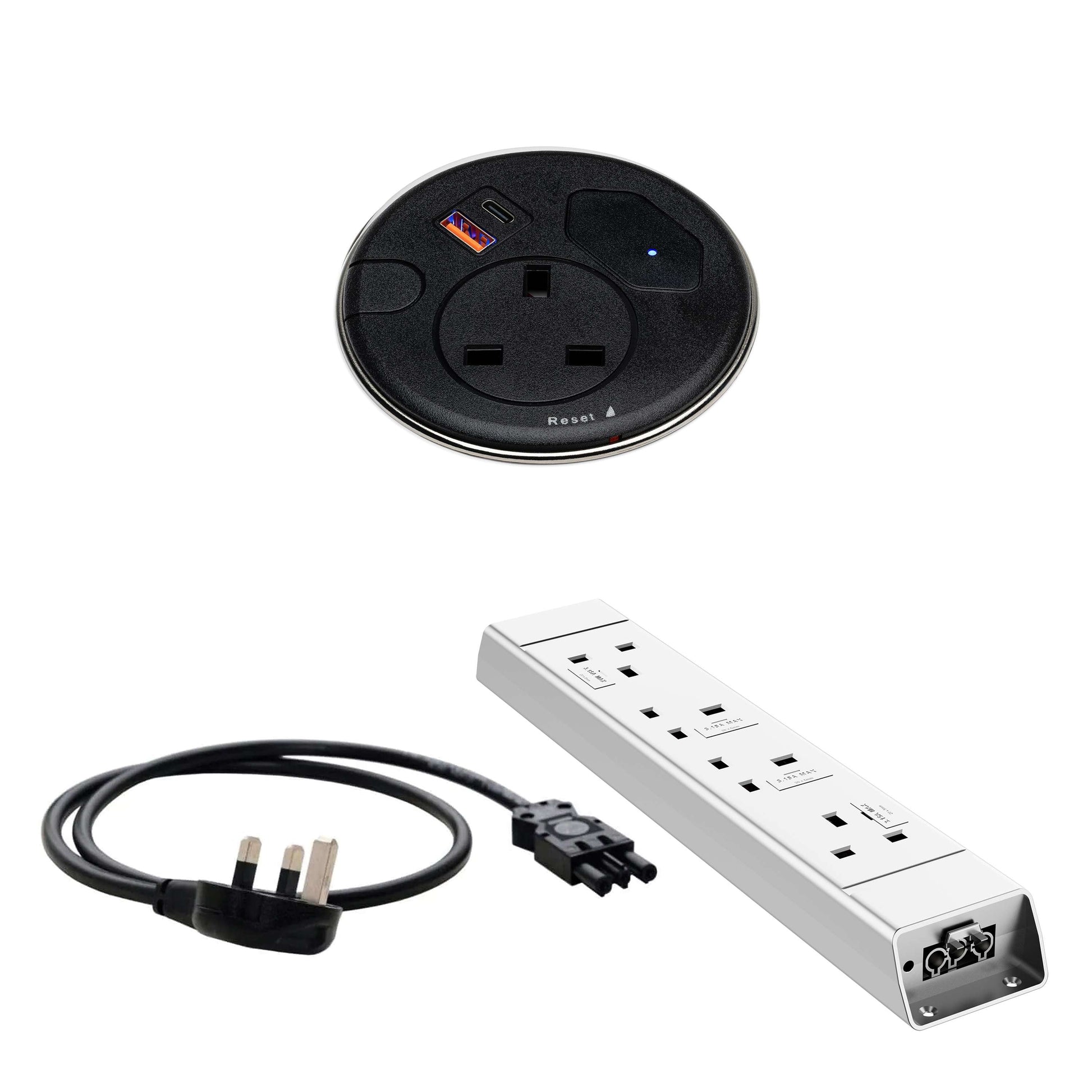 Malmo In Desk Grommet Power Bundle Black