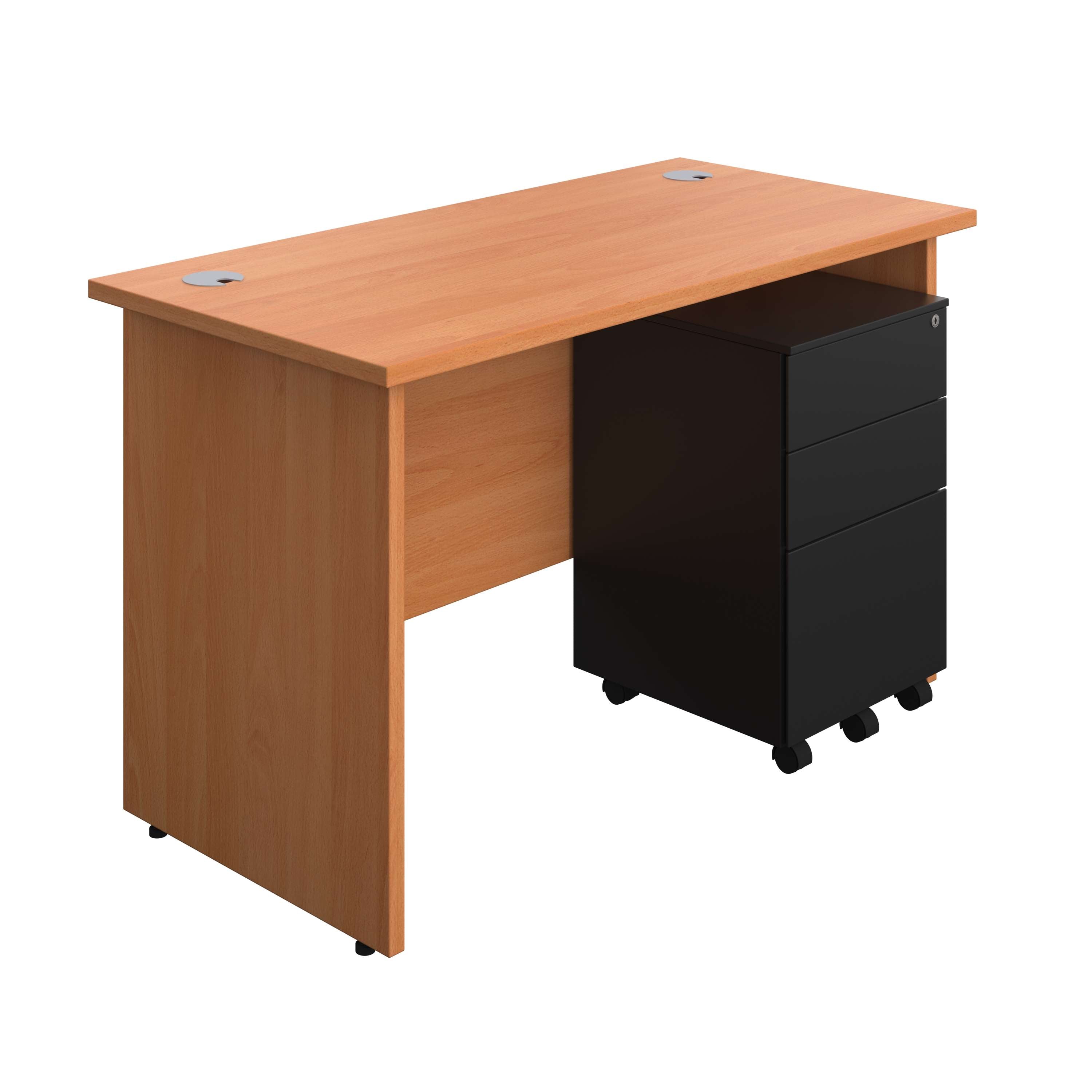 Panel Rectangular Desk + 3 Drawer Steel Pedestal Bundle (FSC) 600