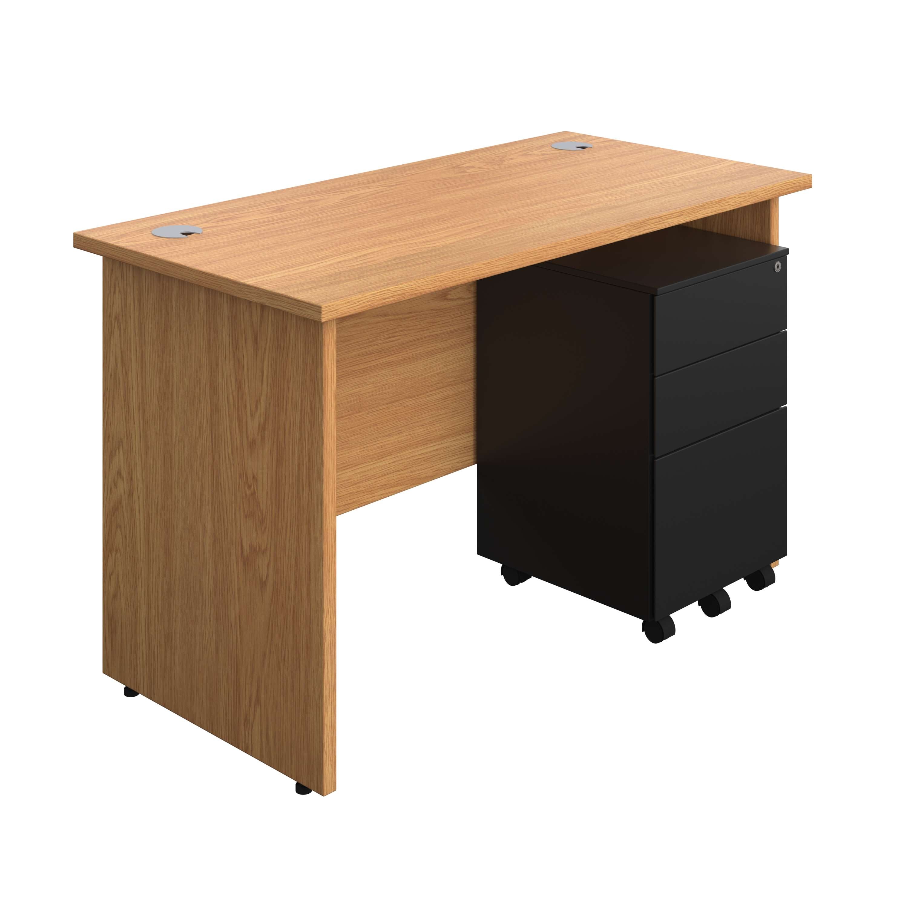Panel Rectangular Desk + 3 Drawer Steel Pedestal Bundle (FSC) 600