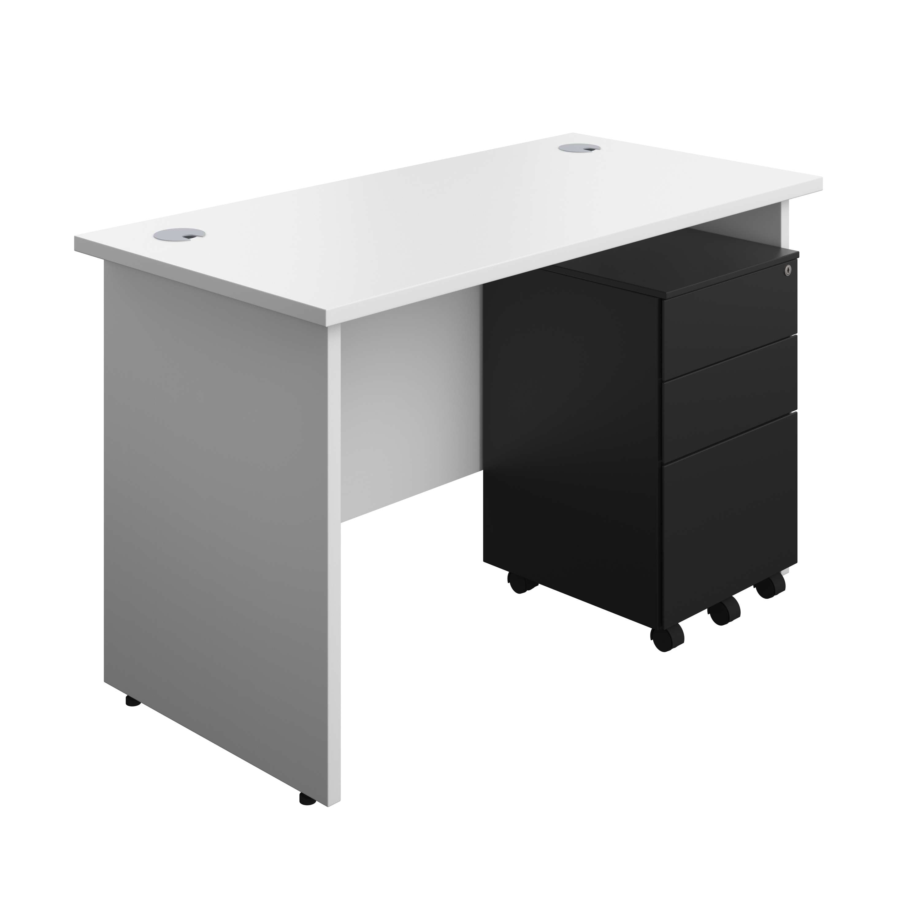 Panel Rectangular Desk + 3 Drawer Steel Pedestal Bundle (FSC) 600