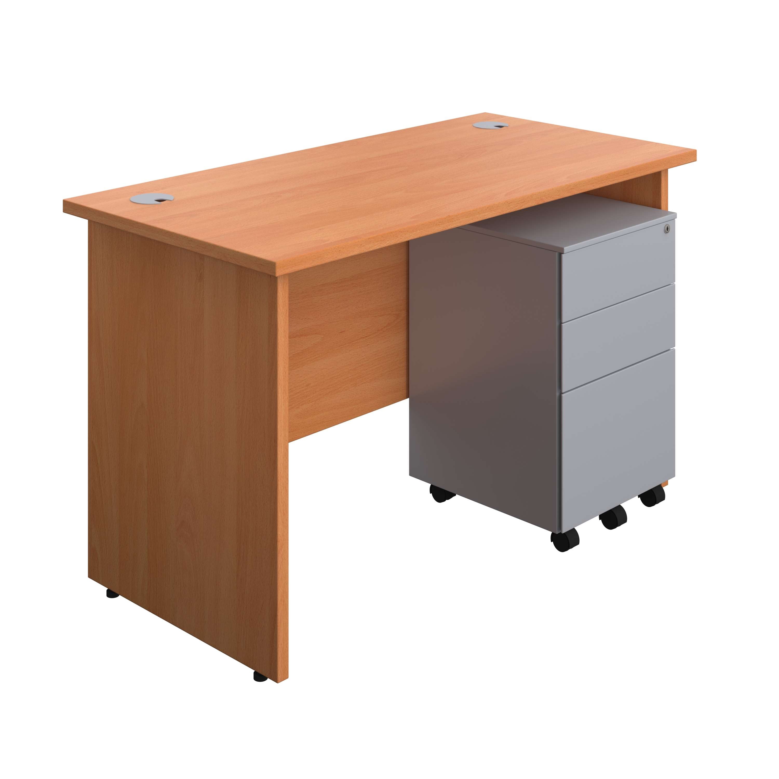 Panel Rectangular Desk + 3 Drawer Steel Pedestal Bundle (FSC) 600