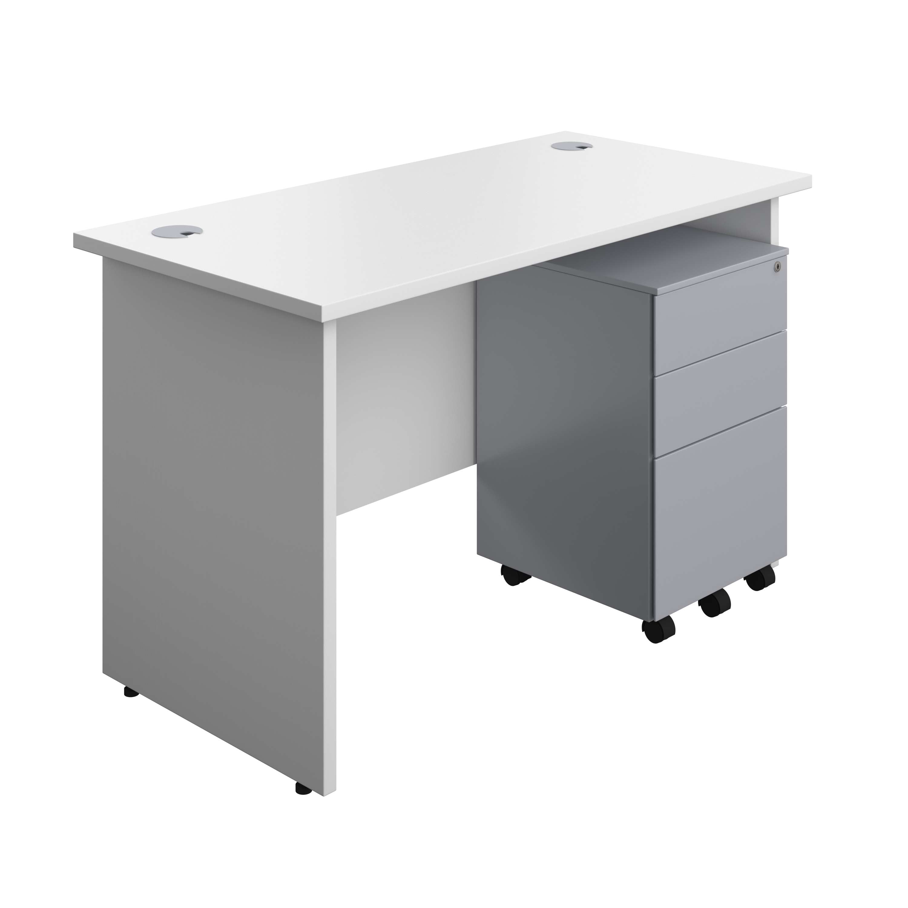 Panel Rectangular Desk + 3 Drawer Steel Pedestal Bundle (FSC) 600