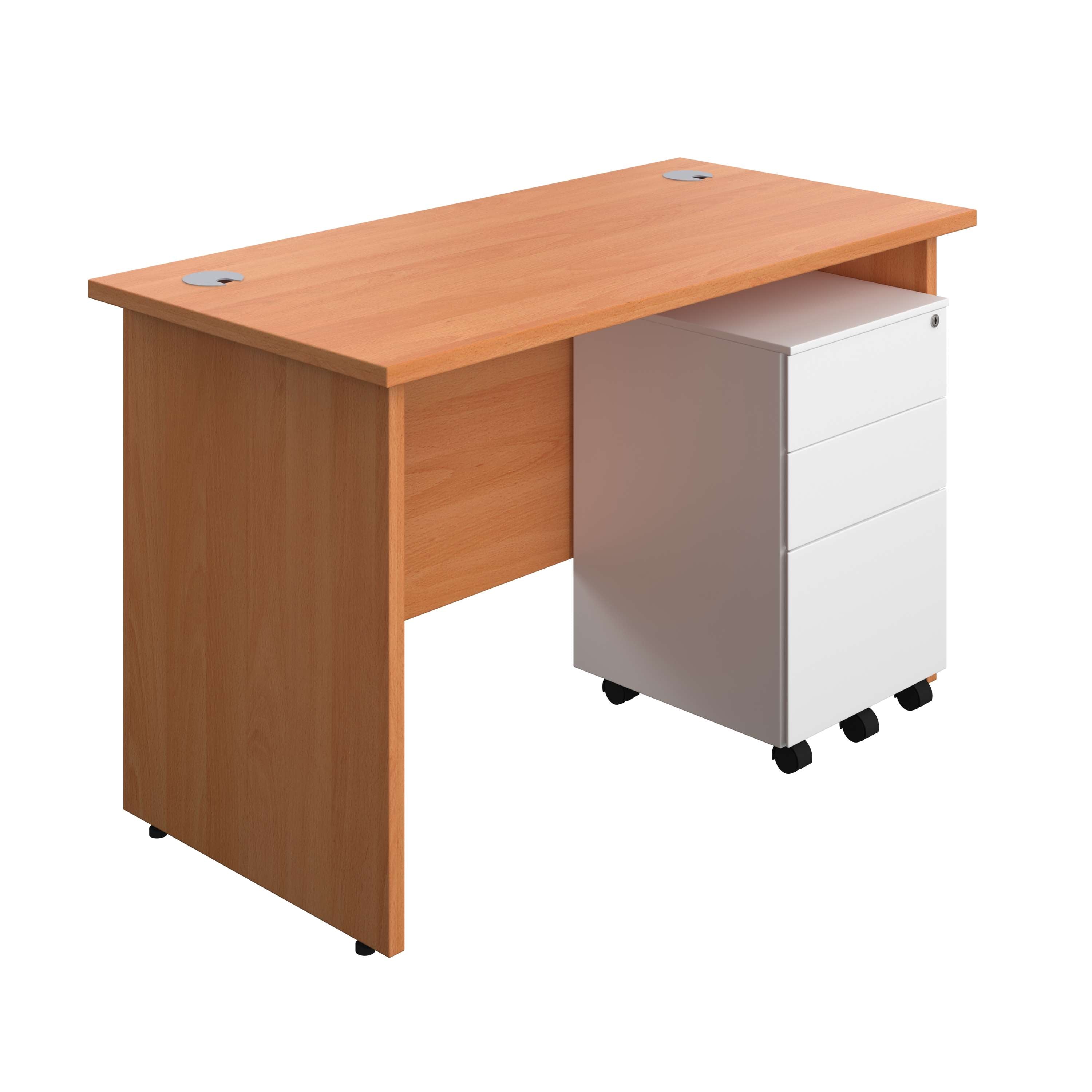 Panel Rectangular Desk + 3 Drawer Steel Pedestal Bundle (FSC) 600