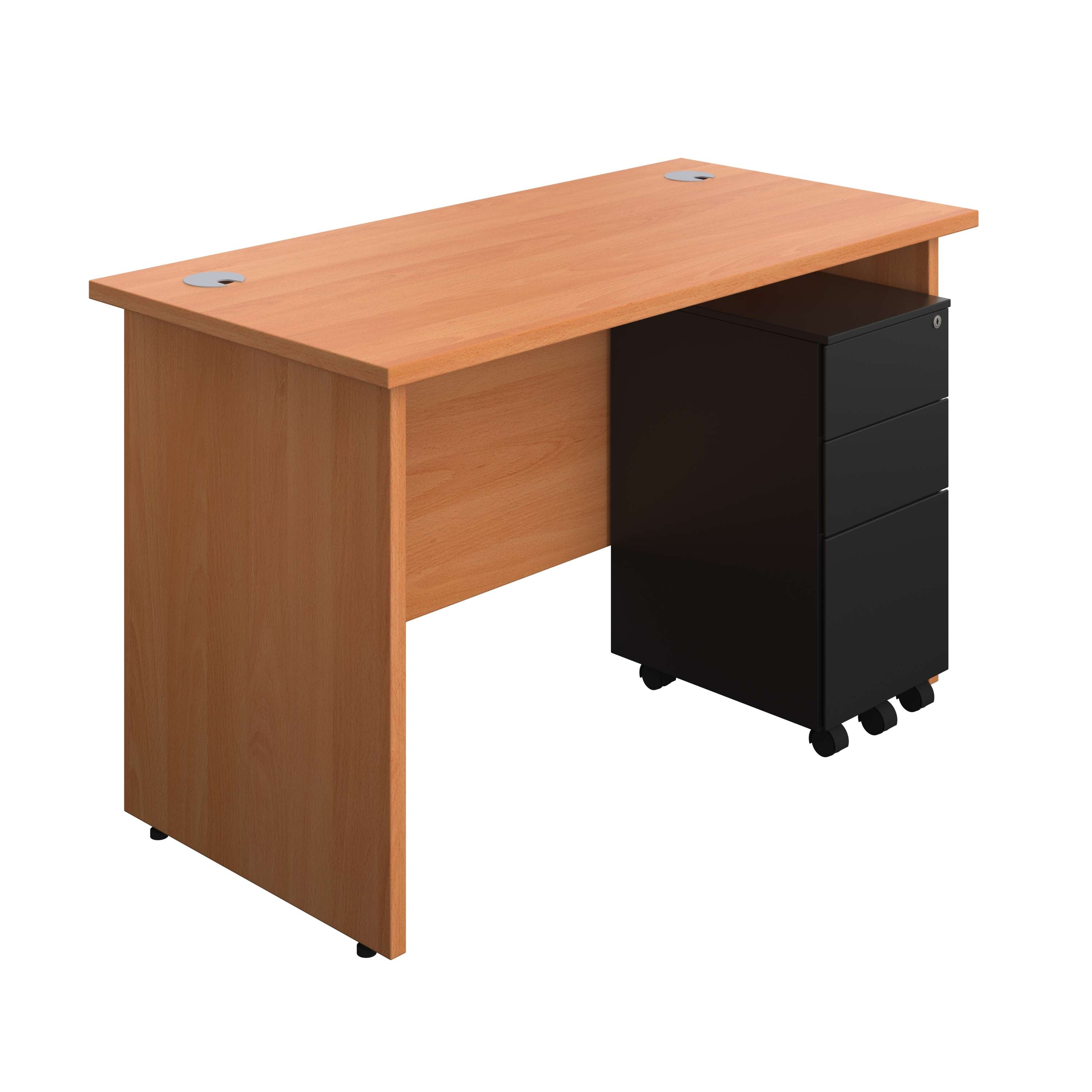 Panel Rectangular Desk + 3 Drawer Slimline Steel Pedestal Bundle (FSC) 600