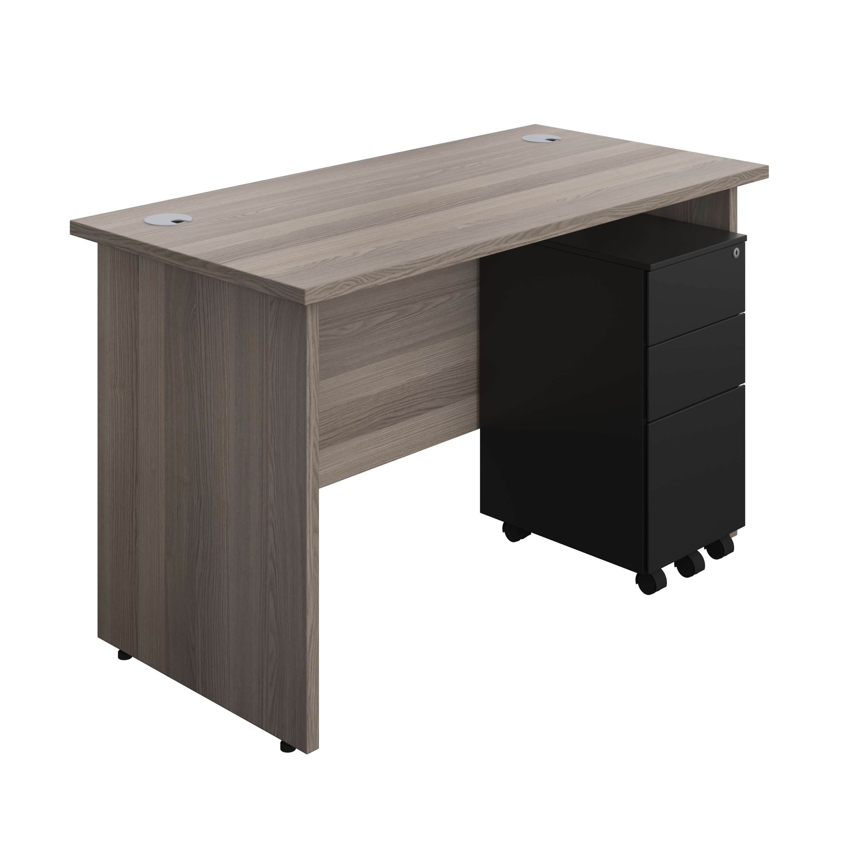 Panel Rectangular Desk + 3 Drawer Slimline Steel Pedestal Bundle (FSC) 600
