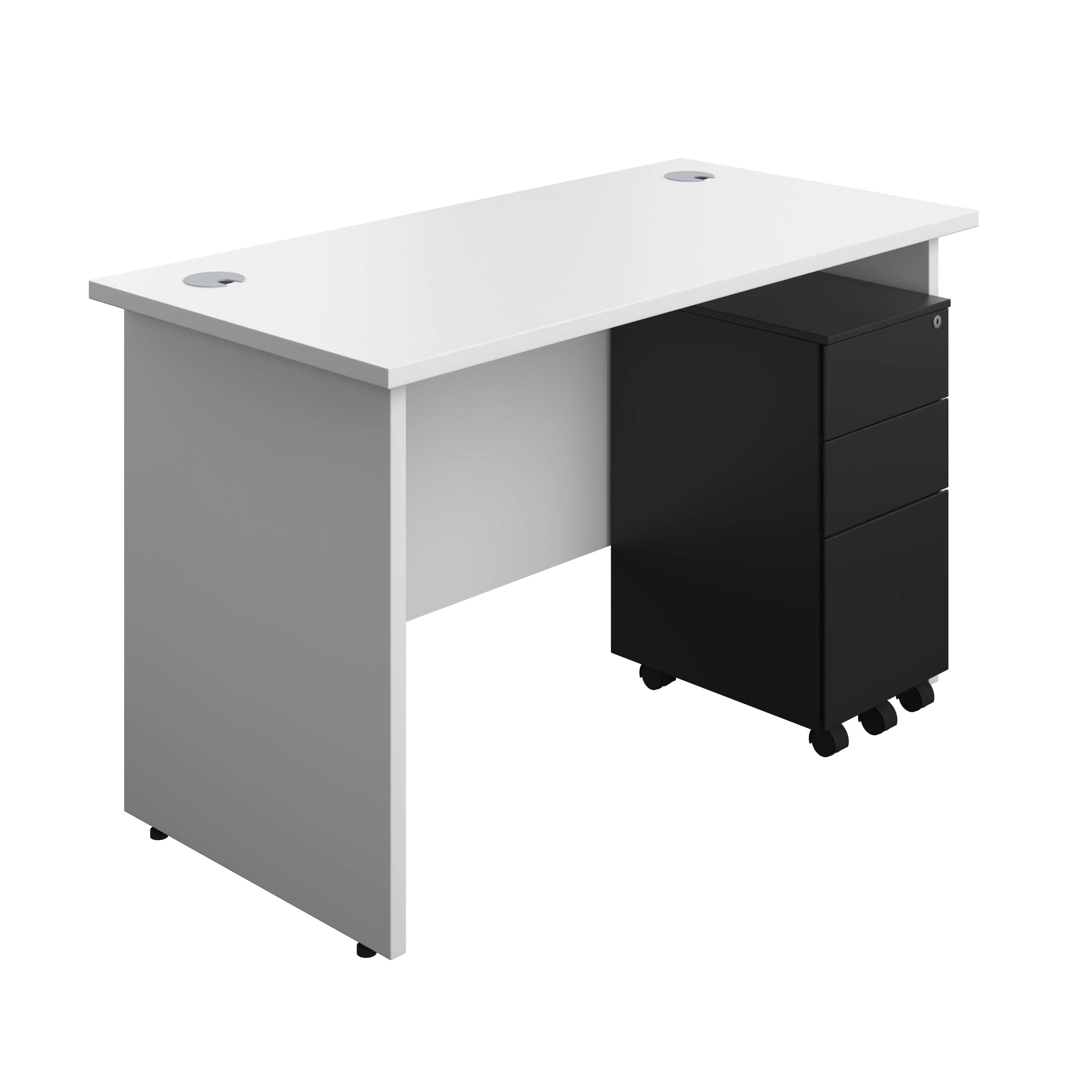 Panel Rectangular Desk + 3 Drawer Slimline Steel Pedestal Bundle (FSC) 600
