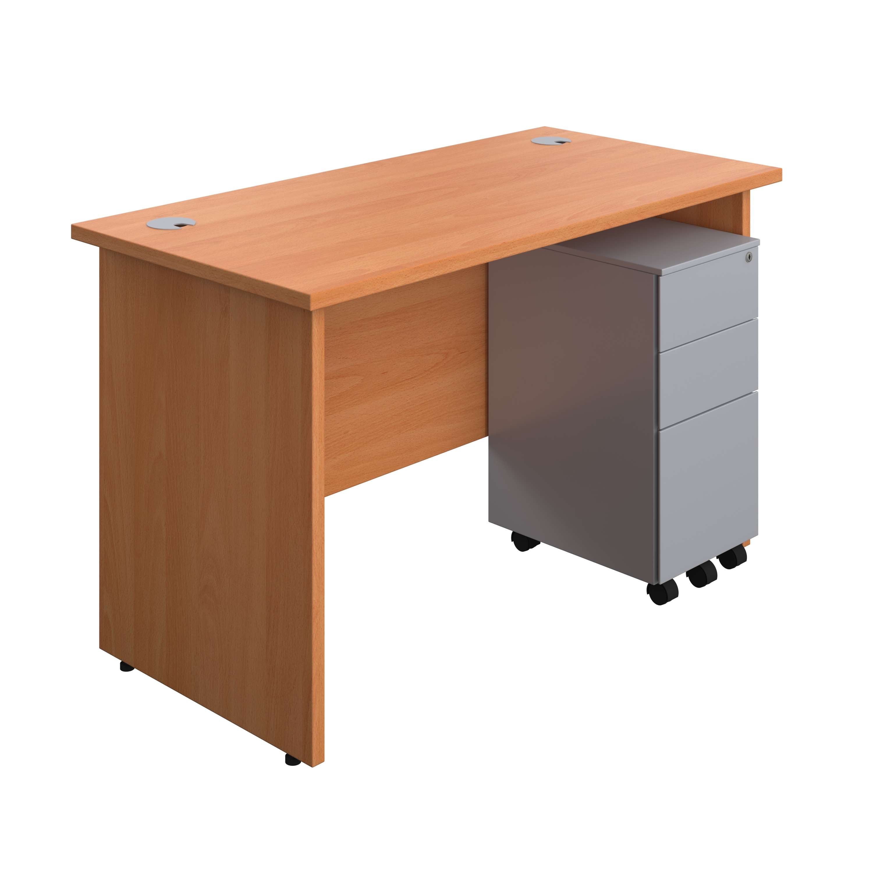 Panel Rectangular Desk + 3 Drawer Slimline Steel Pedestal Bundle (FSC) 600