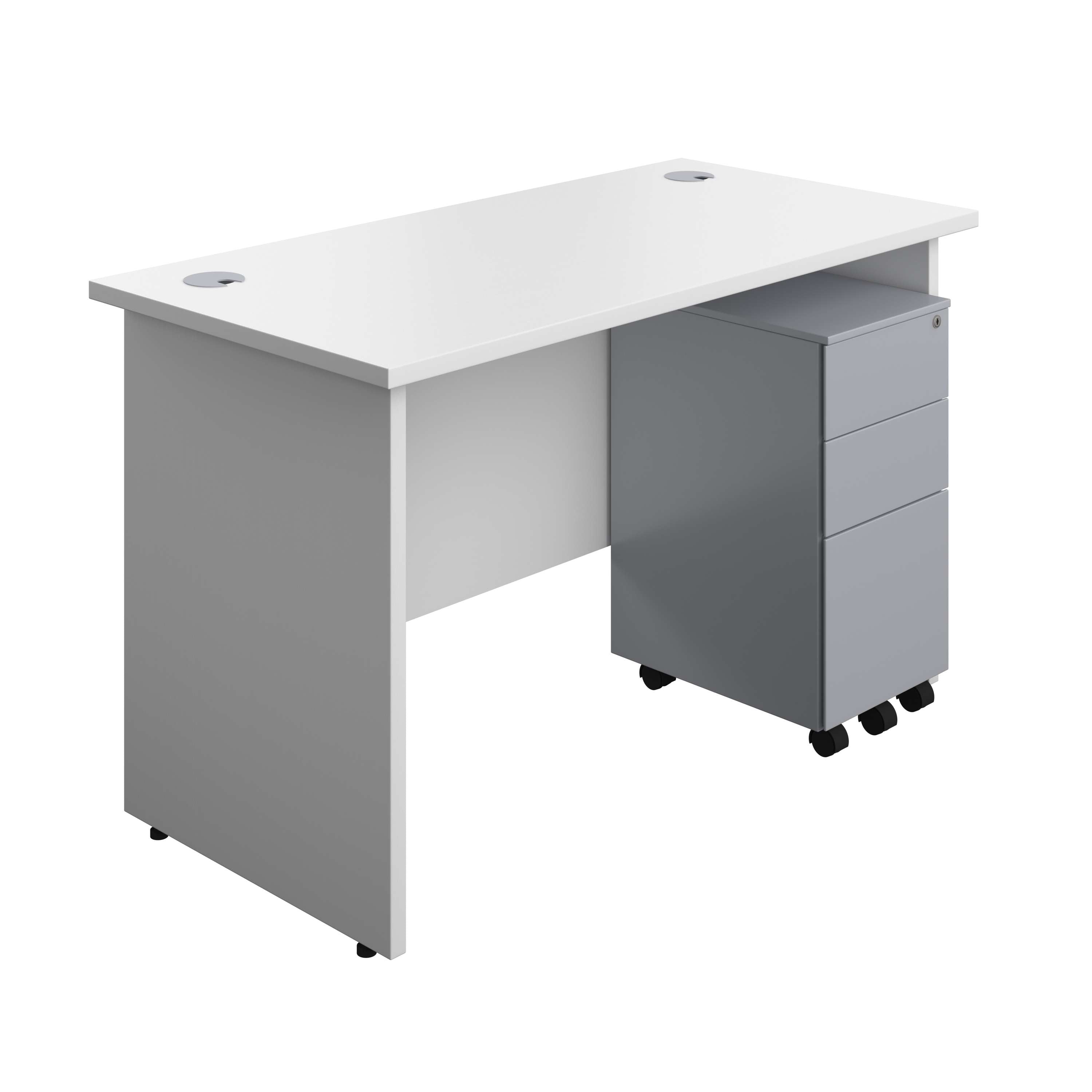 Panel Rectangular Desk + 3 Drawer Slimline Steel Pedestal Bundle (FSC) 600