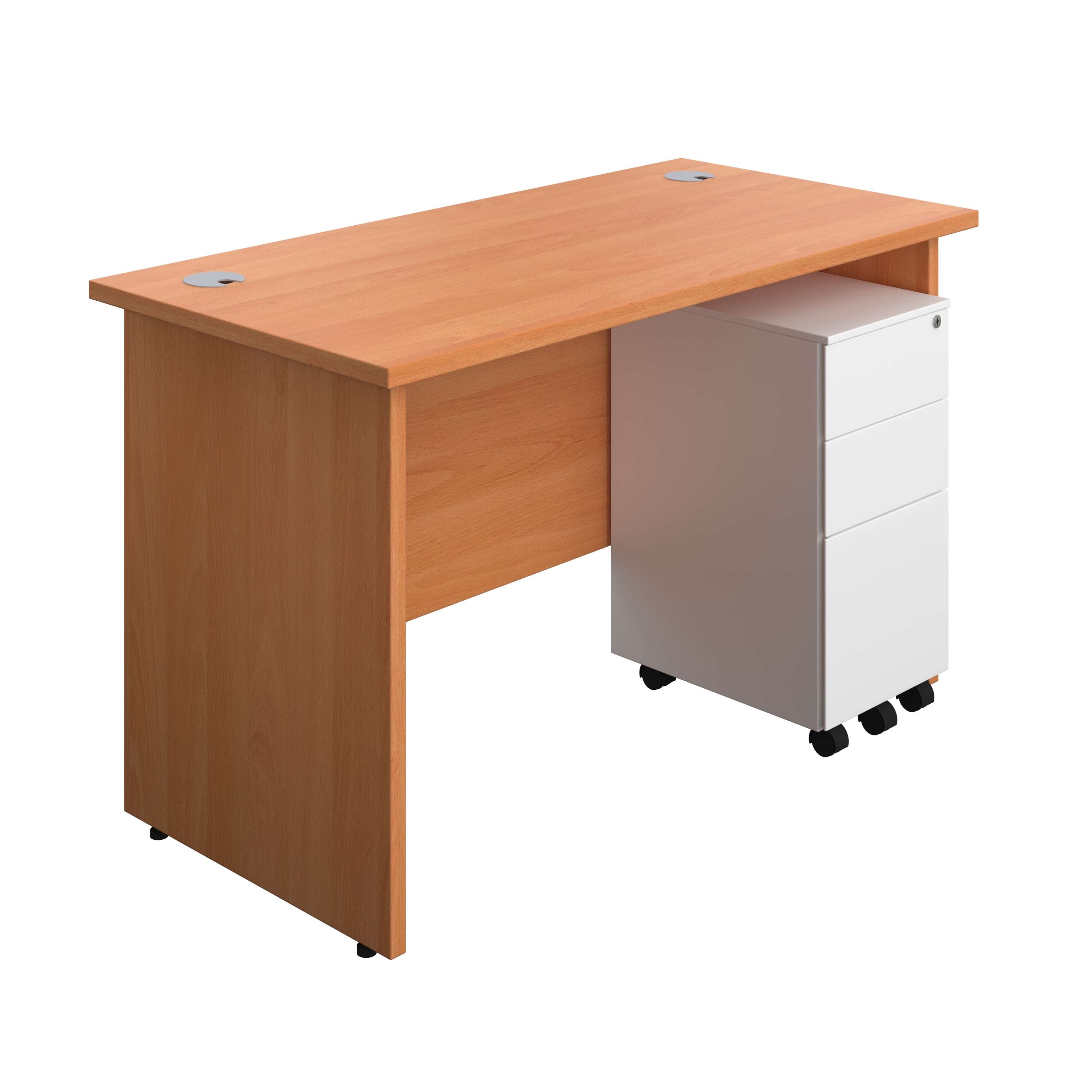 Panel Rectangular Desk + 3 Drawer Slimline Steel Pedestal Bundle (FSC) 600