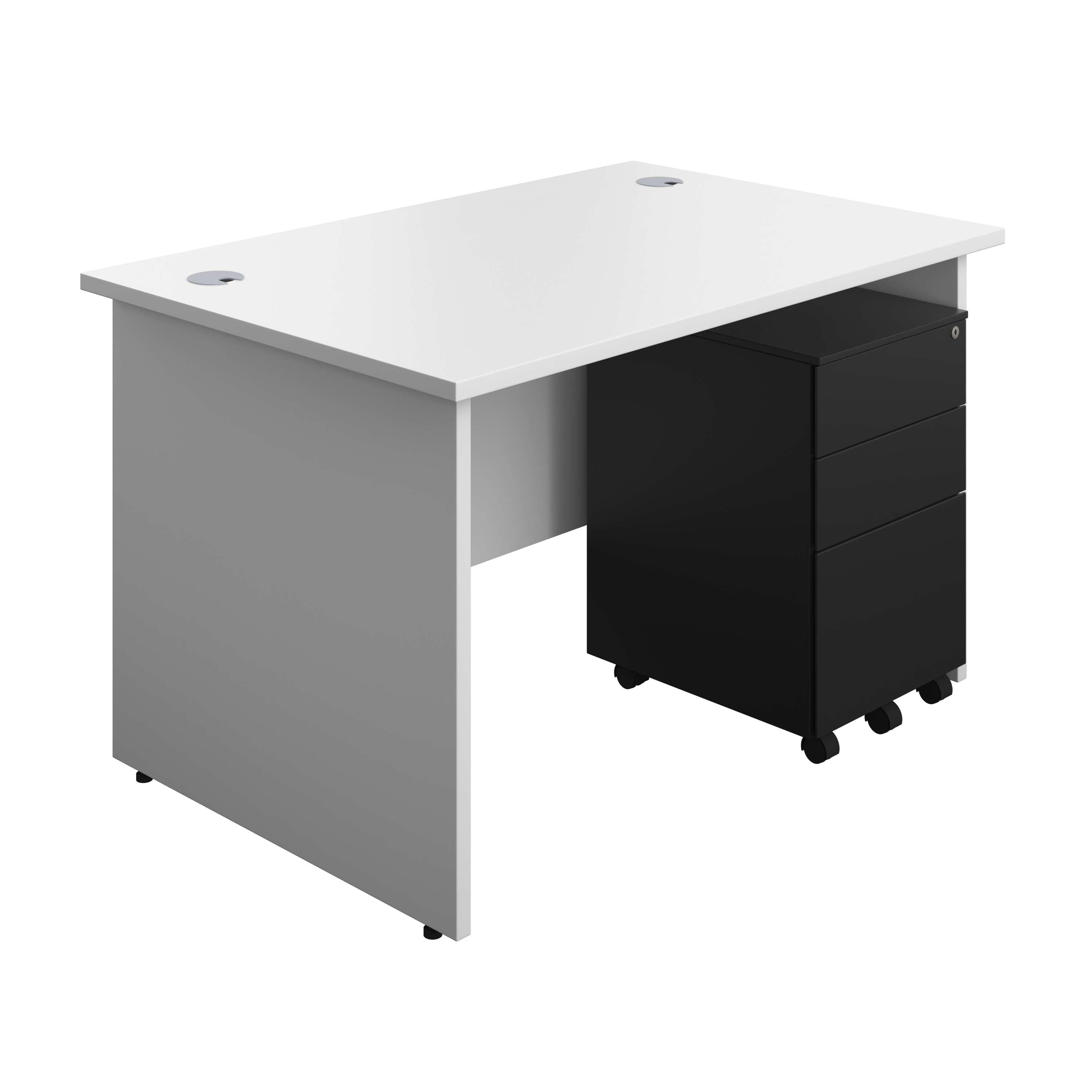 Panel Rectangular Desk + 3 Drawer Steel Pedestal Bundle (FSC) 800 1200