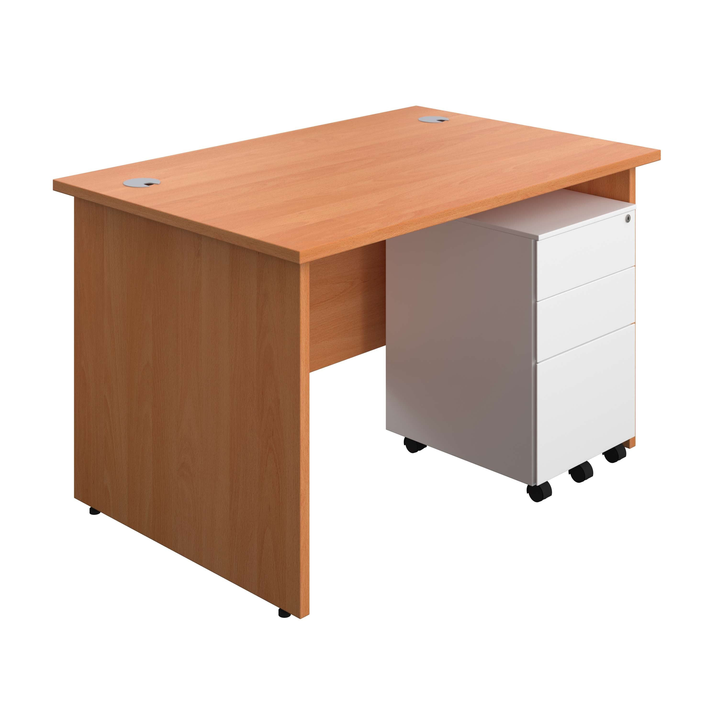Panel Rectangular Desk + 3 Drawer Steel Pedestal Bundle (FSC) 800 1200