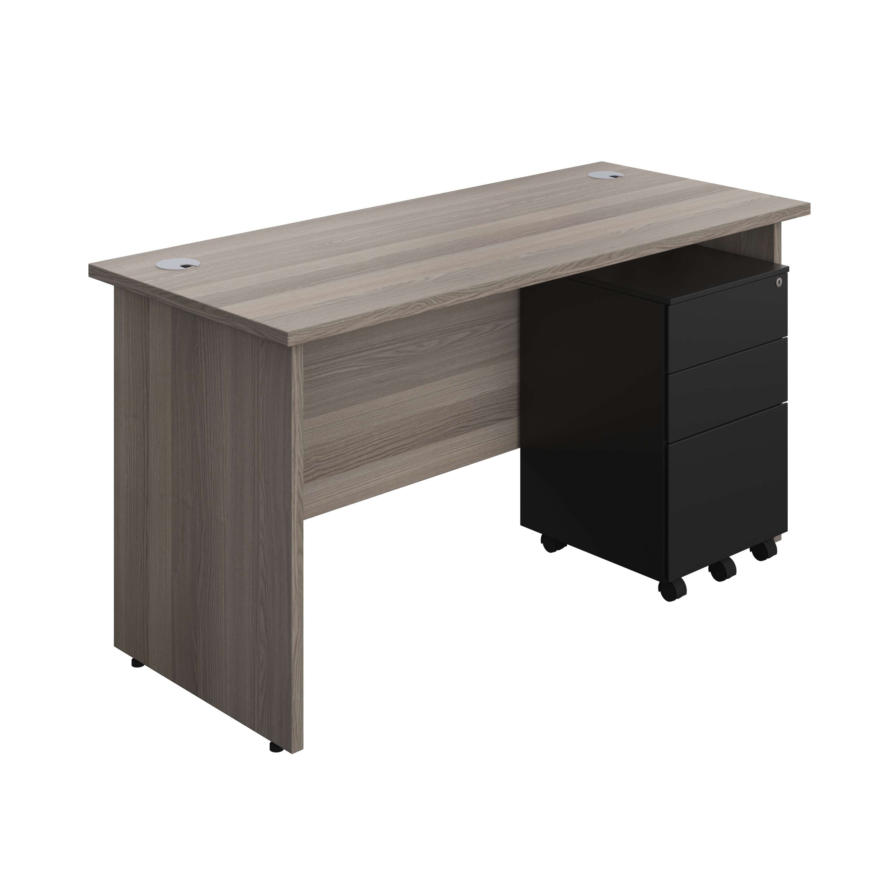 Panel Rectangular Desk + 3 Drawer Steel Pedestal Bundle (FSC) 600