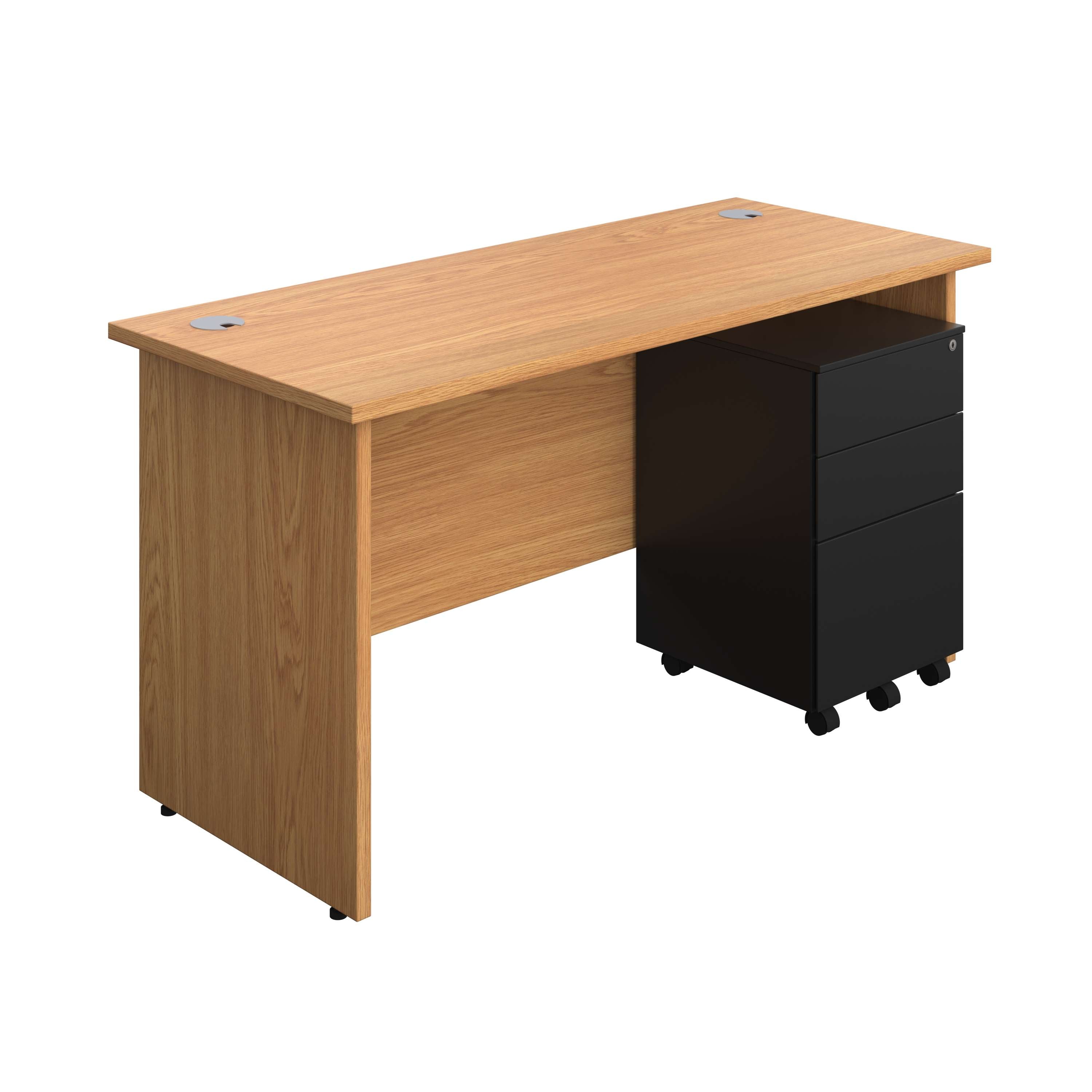 Panel Rectangular Desk + 3 Drawer Steel Pedestal Bundle (FSC) 600