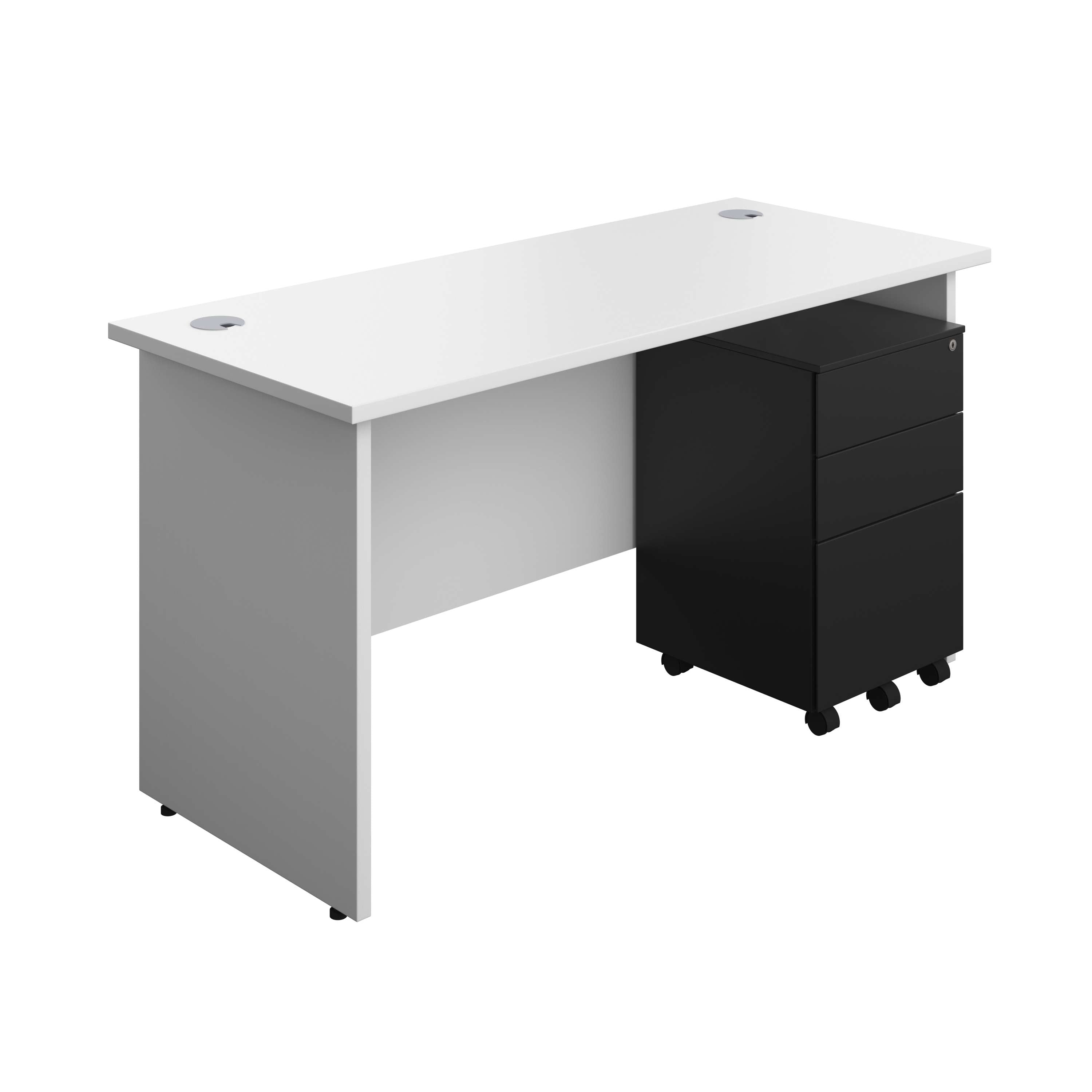 Panel Rectangular Desk + 3 Drawer Steel Pedestal Bundle (FSC) 600