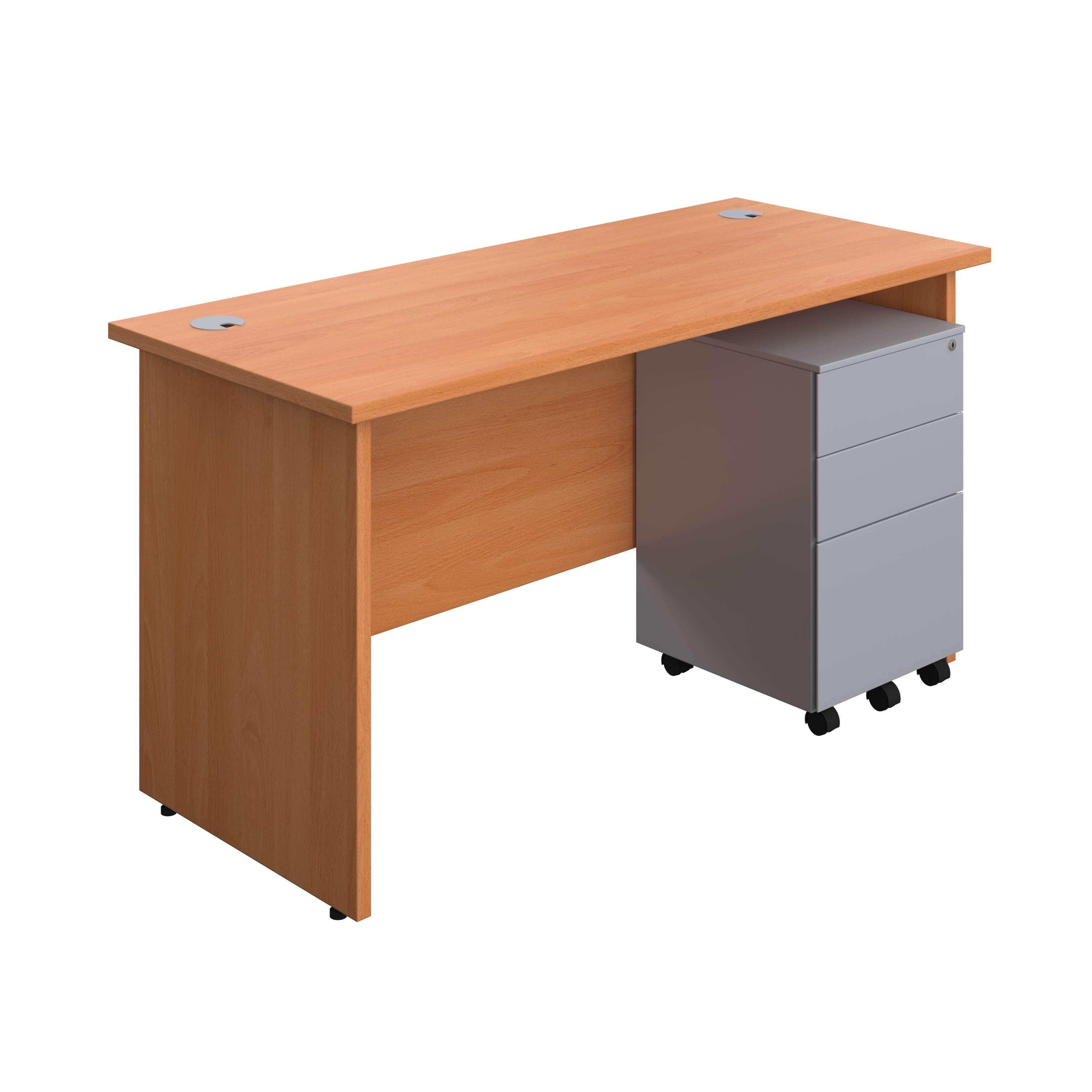 Panel Rectangular Desk + 3 Drawer Steel Pedestal Bundle (FSC) 600