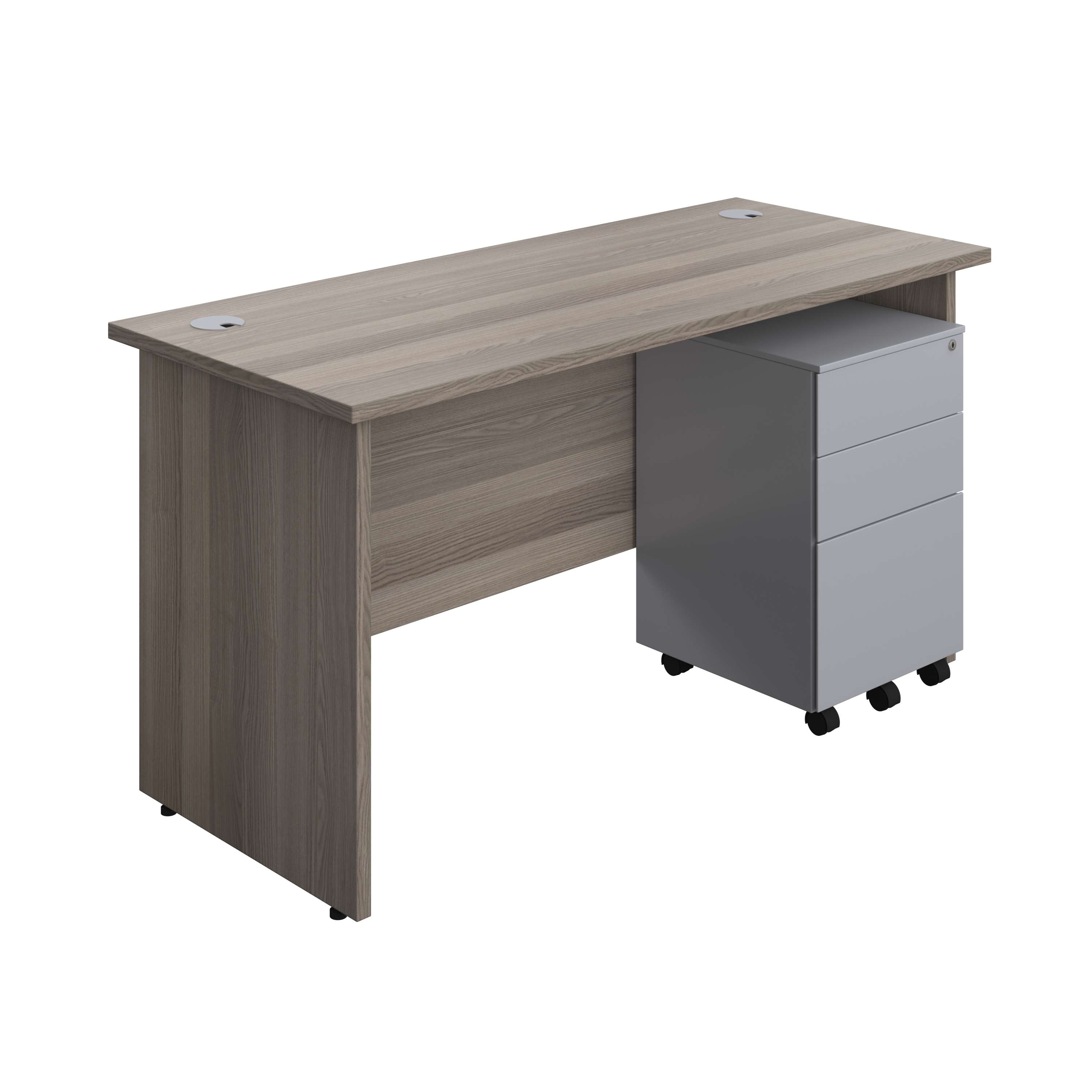 Panel Rectangular Desk + 3 Drawer Steel Pedestal Bundle (FSC) 600