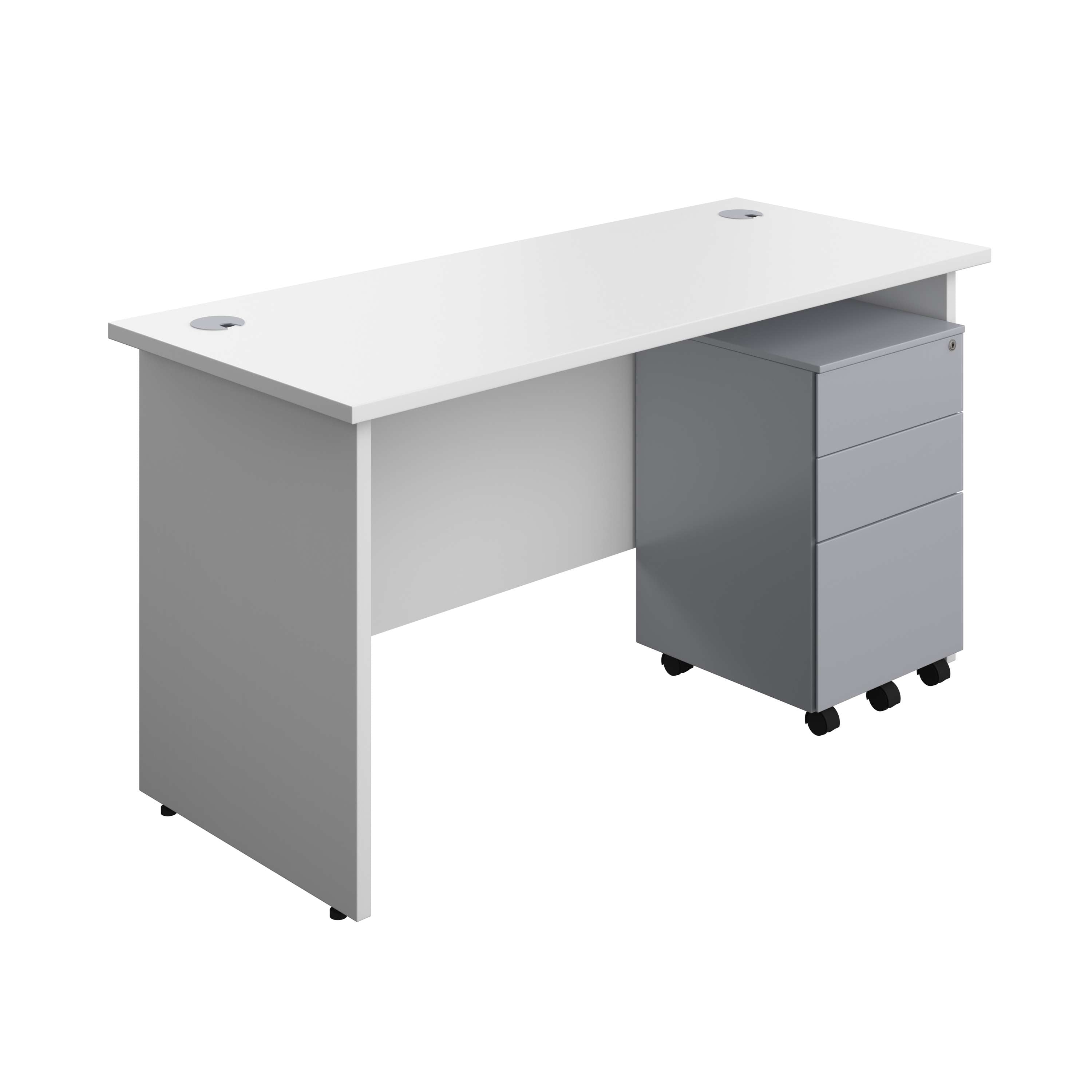 Panel Rectangular Desk + 3 Drawer Steel Pedestal Bundle (FSC) 600