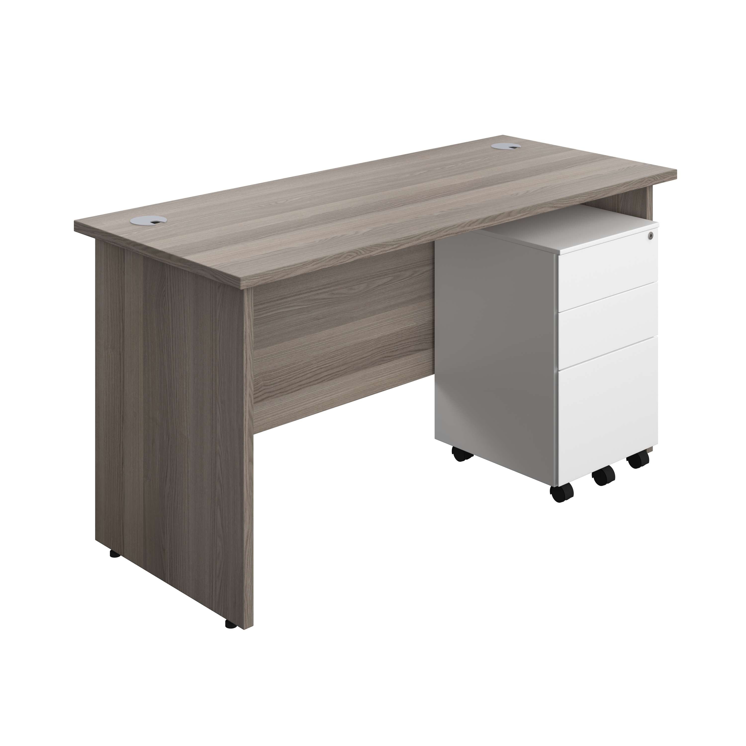 Panel Rectangular Desk + 3 Drawer Steel Pedestal Bundle (FSC) 600