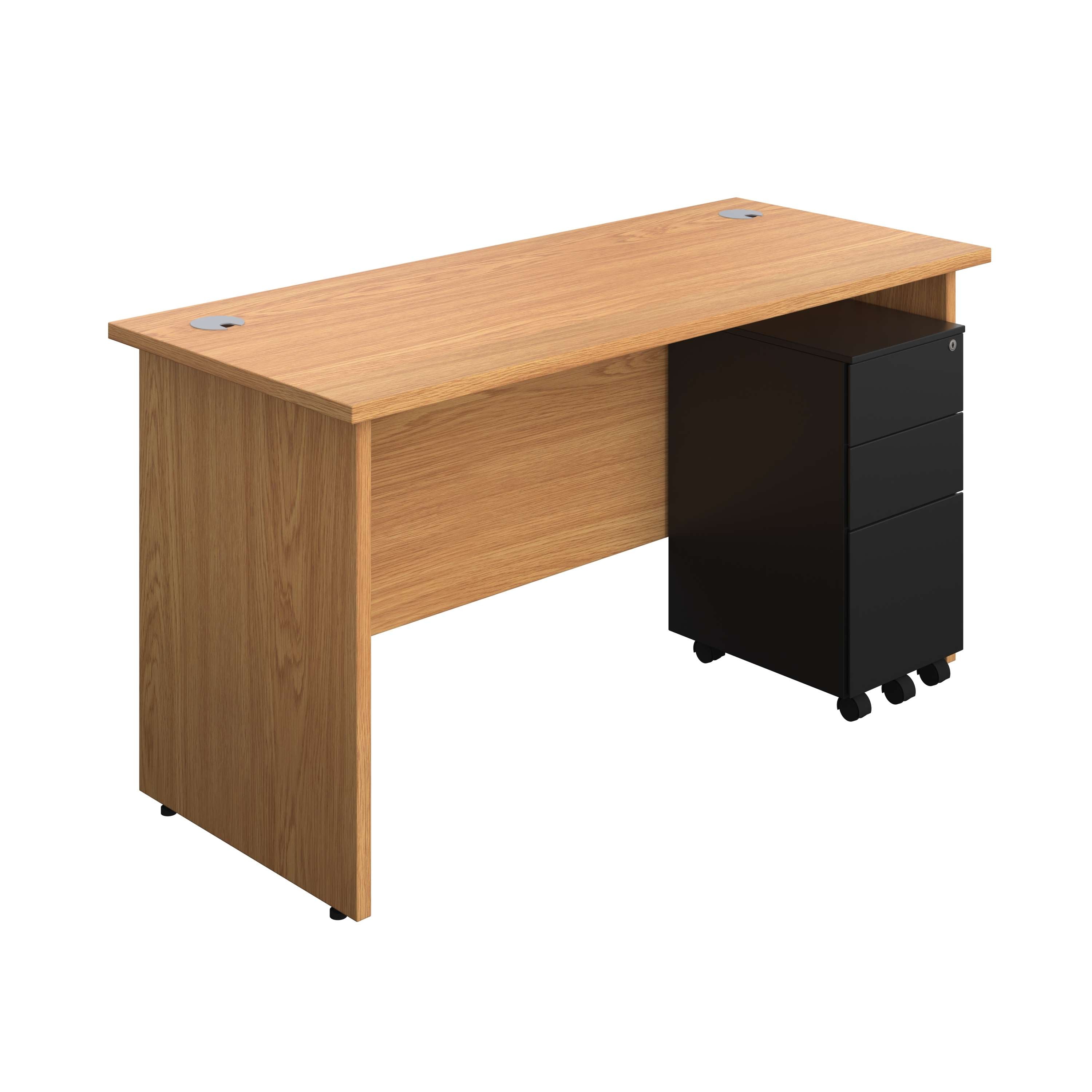 Panel Rectangular Desk + 3 Drawer Slimline Steel Pedestal Bundle (FSC) 600