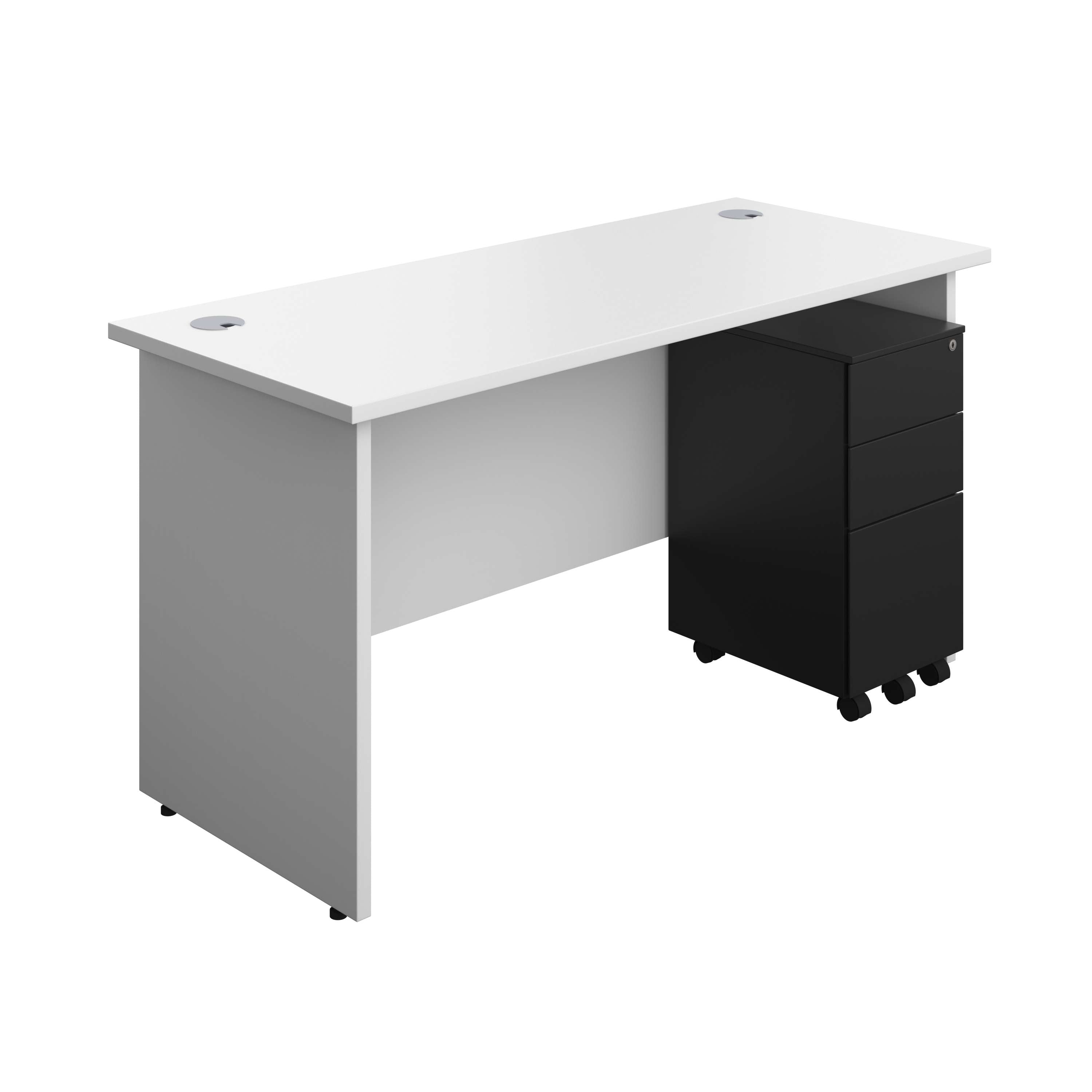 Panel Rectangular Desk + 3 Drawer Slimline Steel Pedestal Bundle (FSC) 600