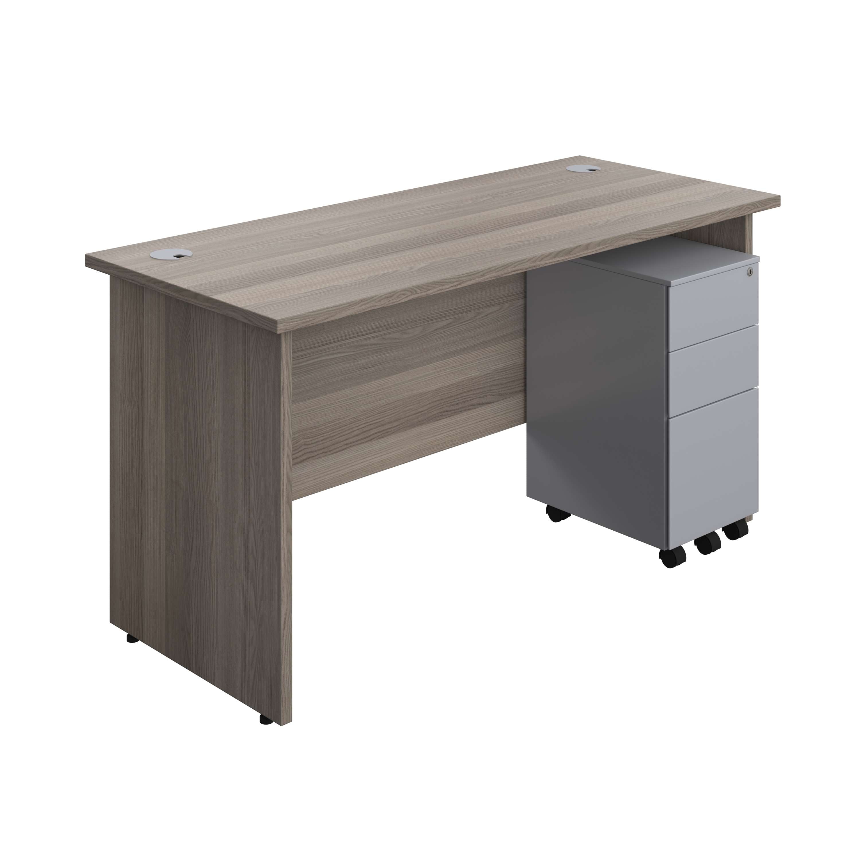 Panel Rectangular Desk + 3 Drawer Slimline Steel Pedestal Bundle (FSC) 600