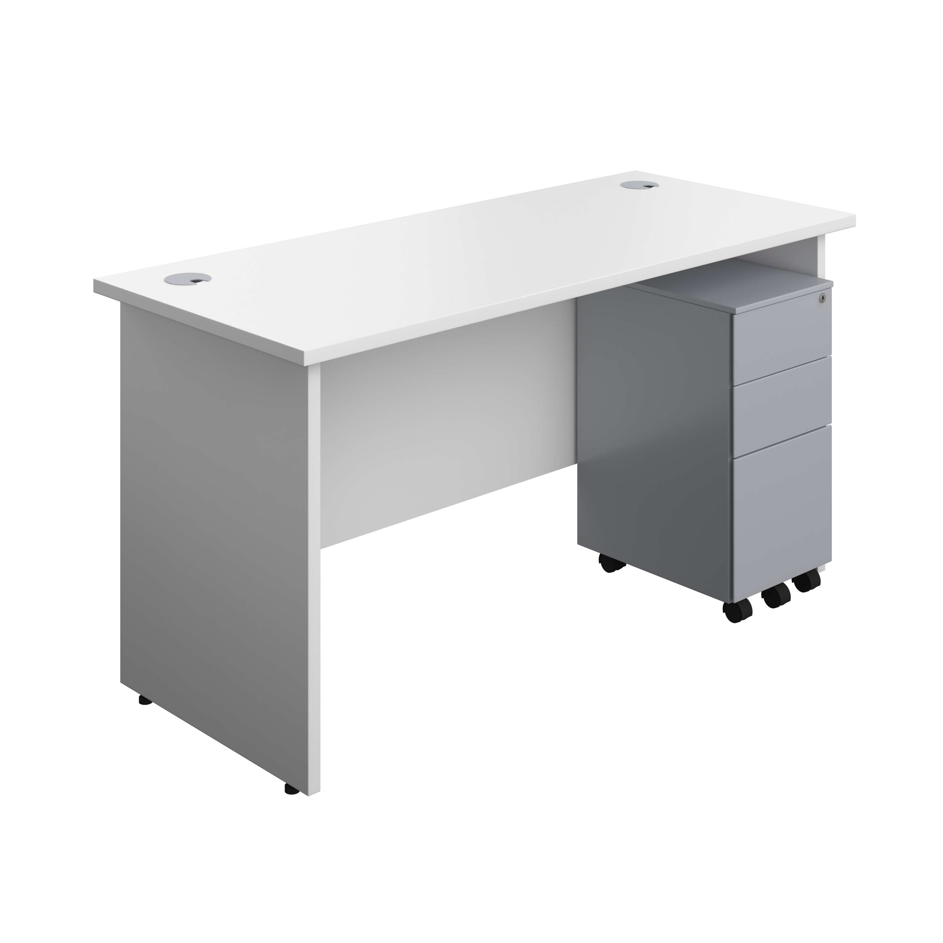 Panel Rectangular Desk + 3 Drawer Slimline Steel Pedestal Bundle (FSC) 600