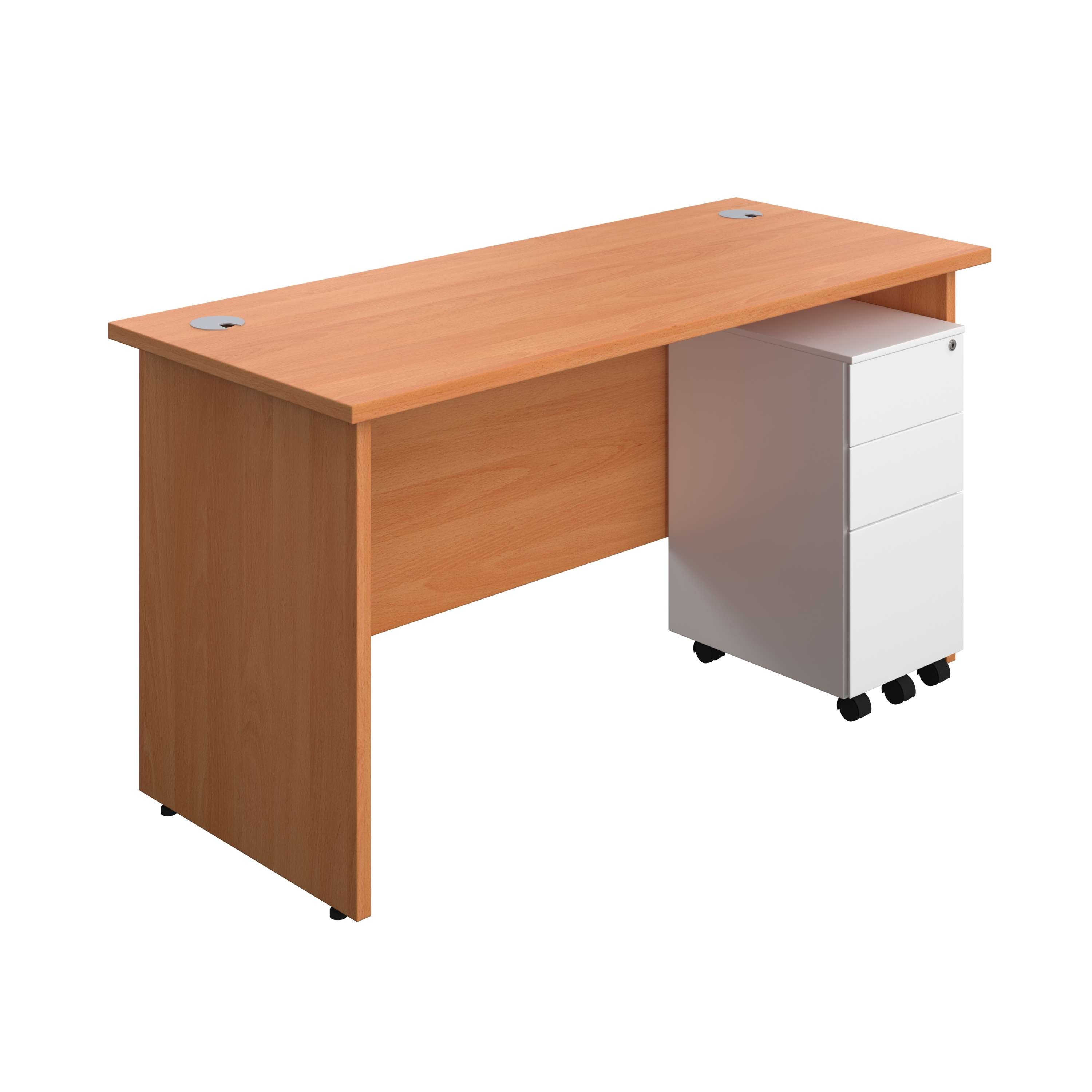 Panel Rectangular Desk + 3 Drawer Slimline Steel Pedestal Bundle (FSC) 600