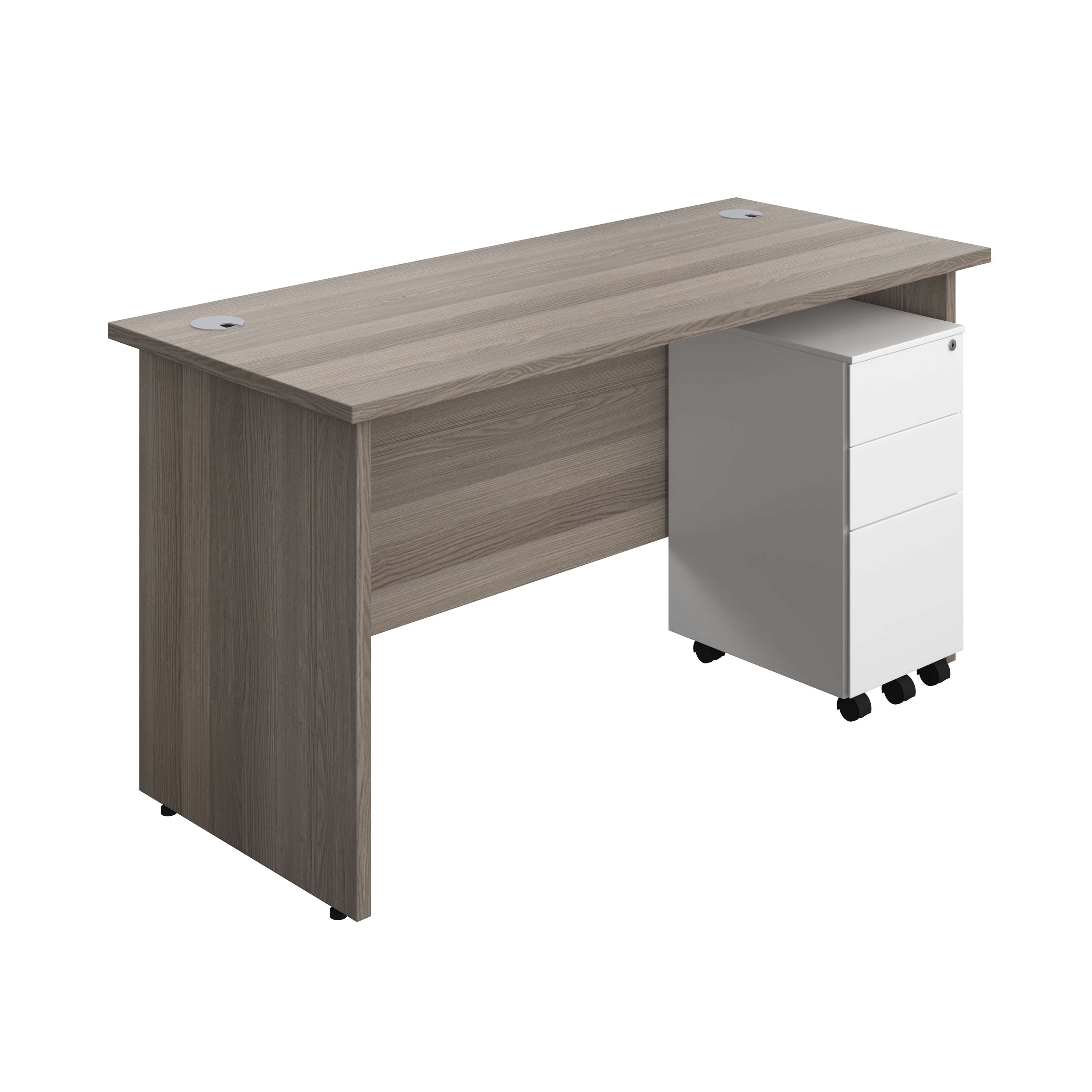 Panel Rectangular Desk + 3 Drawer Slimline Steel Pedestal Bundle (FSC) 600
