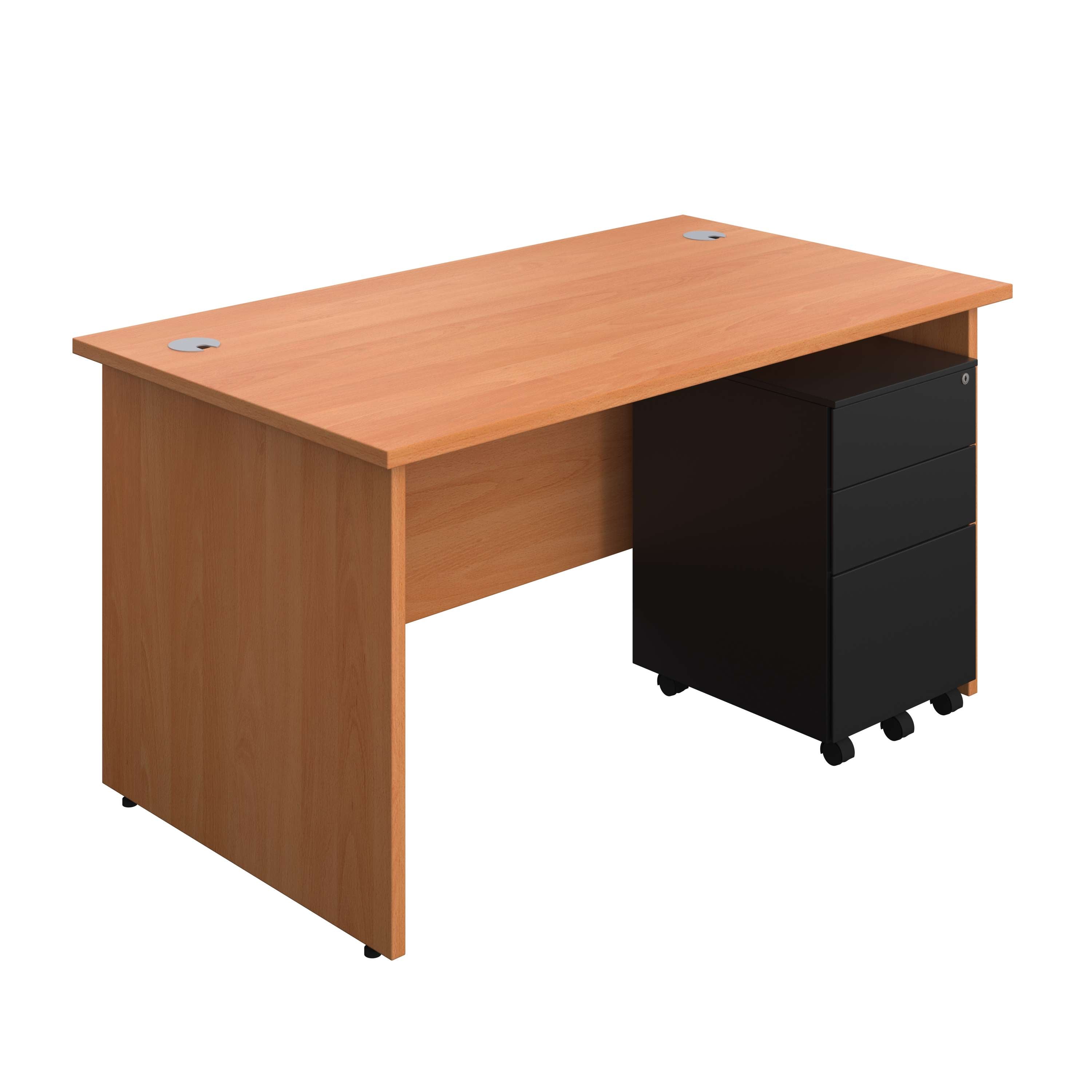 Panel Rectangular Desk + 3 Drawer Steel Pedestal Bundle (FSC) 800 1200