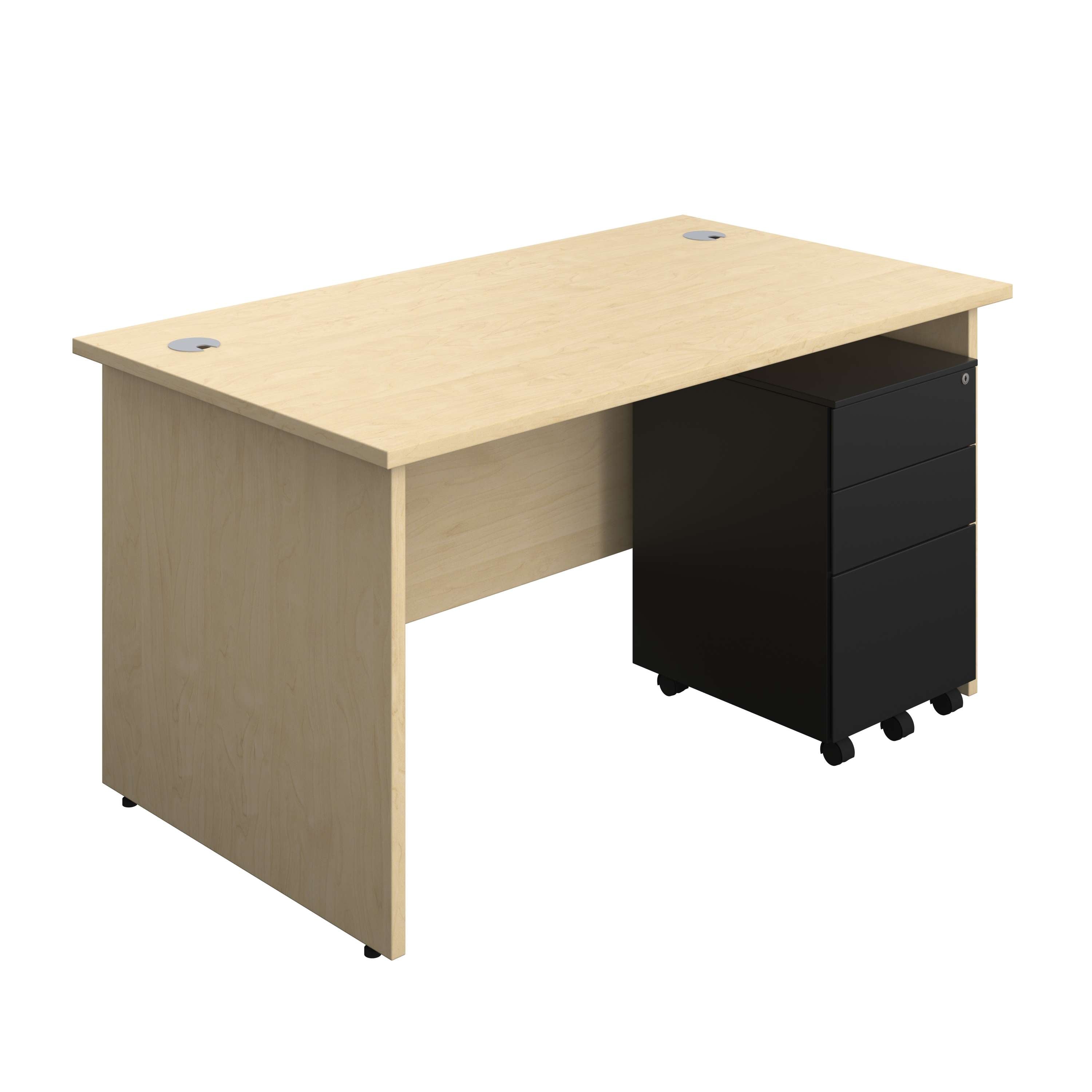 Panel Rectangular Desk + 3 Drawer Steel Pedestal Bundle (FSC) 800 1200