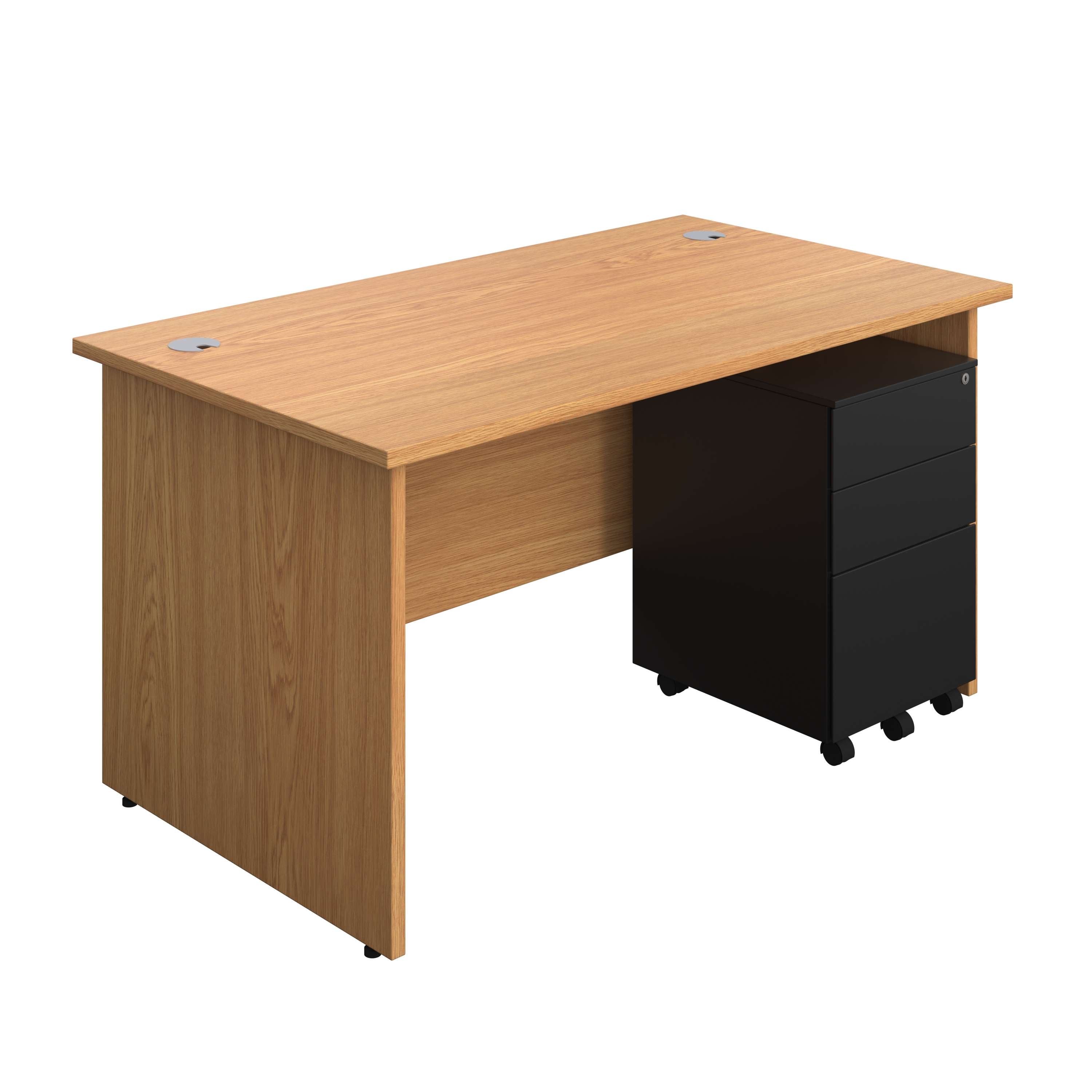 Panel Rectangular Desk + 3 Drawer Steel Pedestal Bundle (FSC) 800 1200