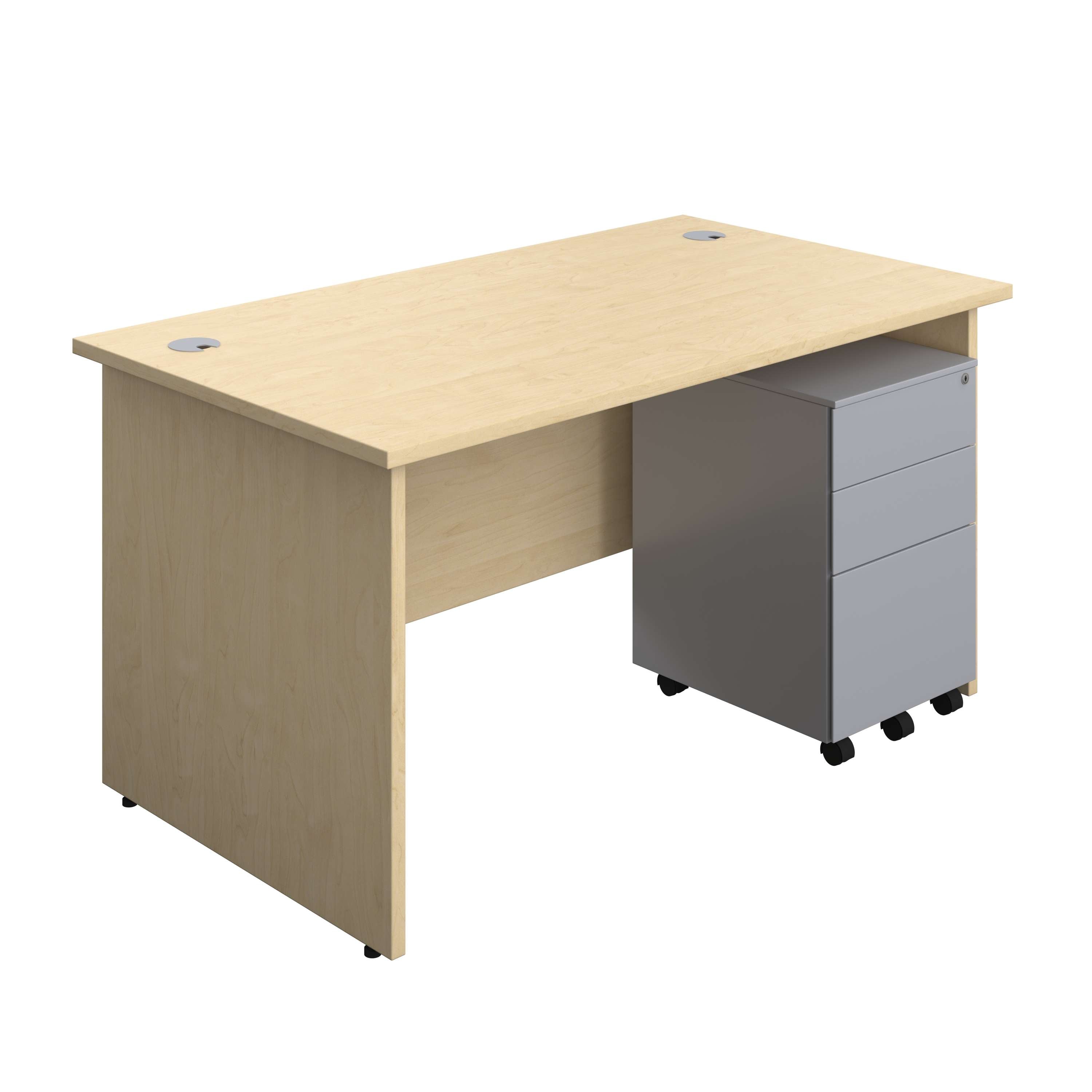 Panel Rectangular Desk + 3 Drawer Steel Pedestal Bundle (FSC) 800 1200