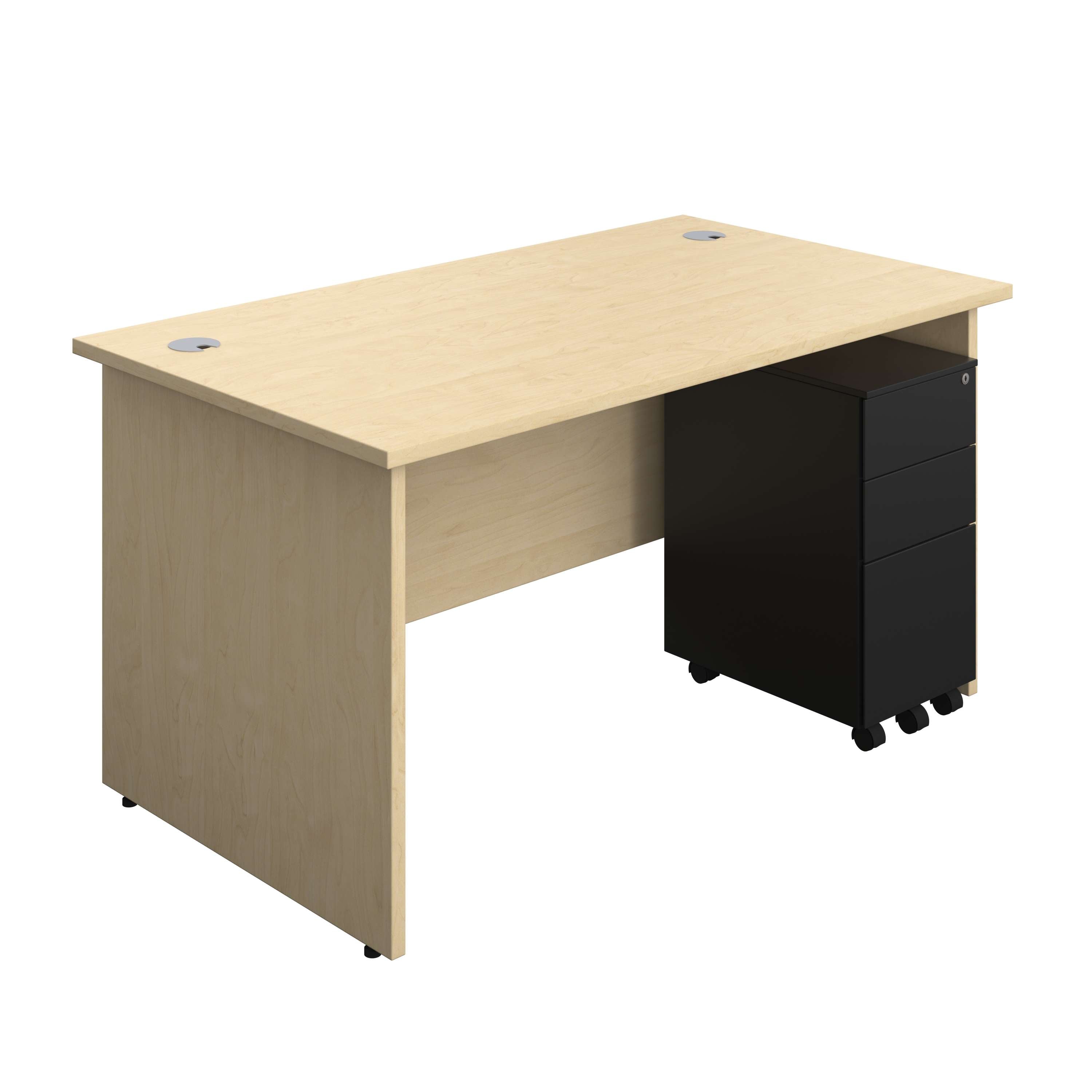Panel Rectangular Desk + 3 Drawer Slimline Steel Pedestal Bundle (FSC) 800