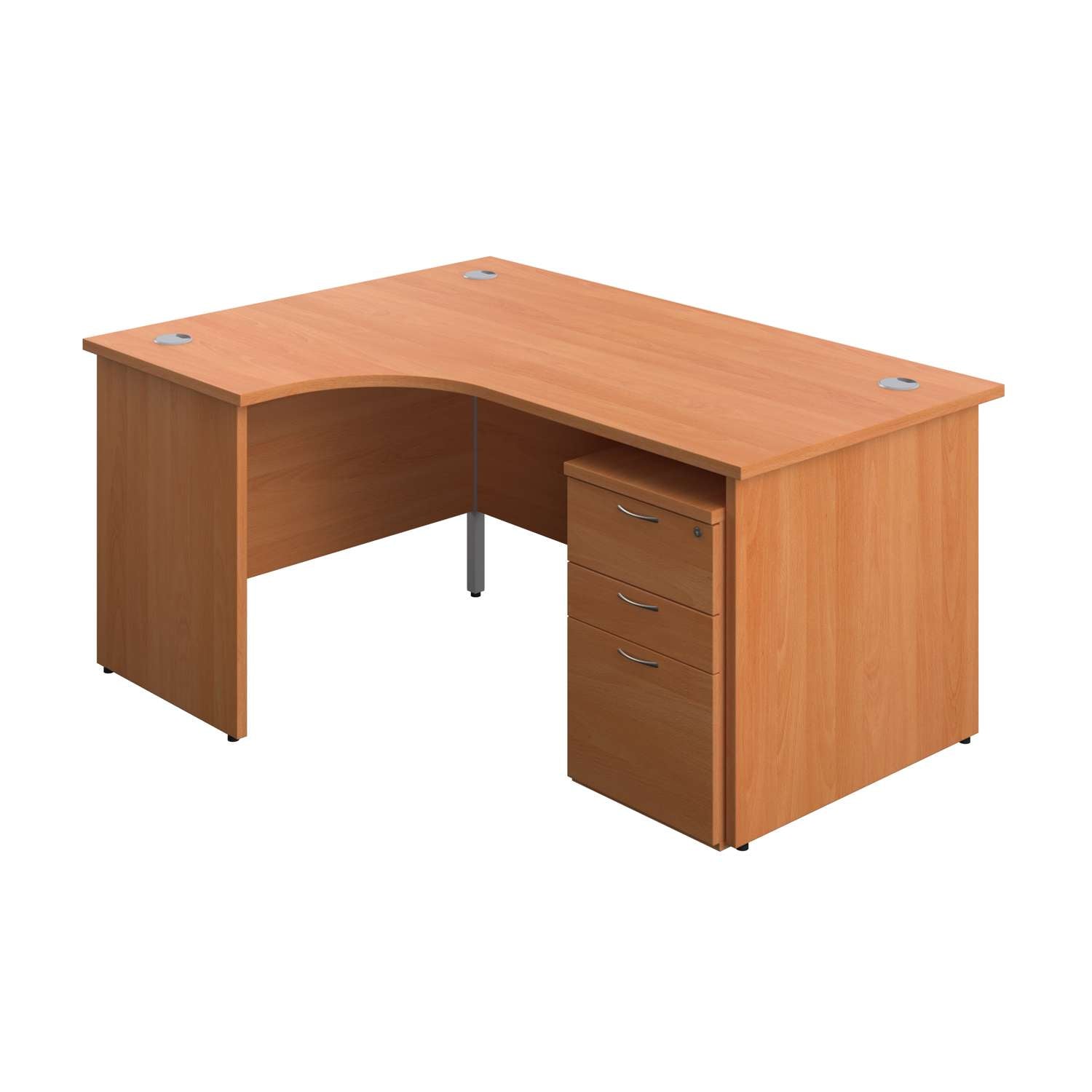Panel Left Hand Radial Desk + 3 Drawer Under Desk Pedestal Bundle (FSC) | 1600X1200 | Beech/Beech