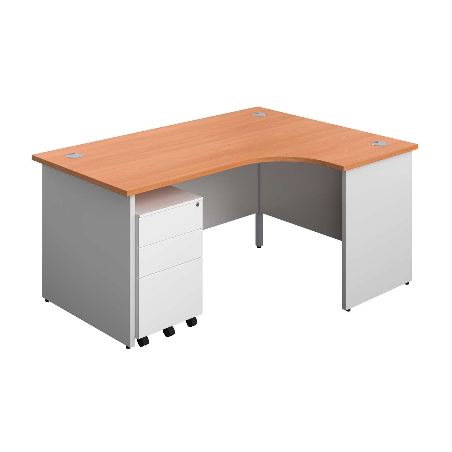 Panel Plus Right Radial Desk + 3 Drawer Steel Mobile Pedestal Bundle (FSC) | 1600X1200 | Beech/White