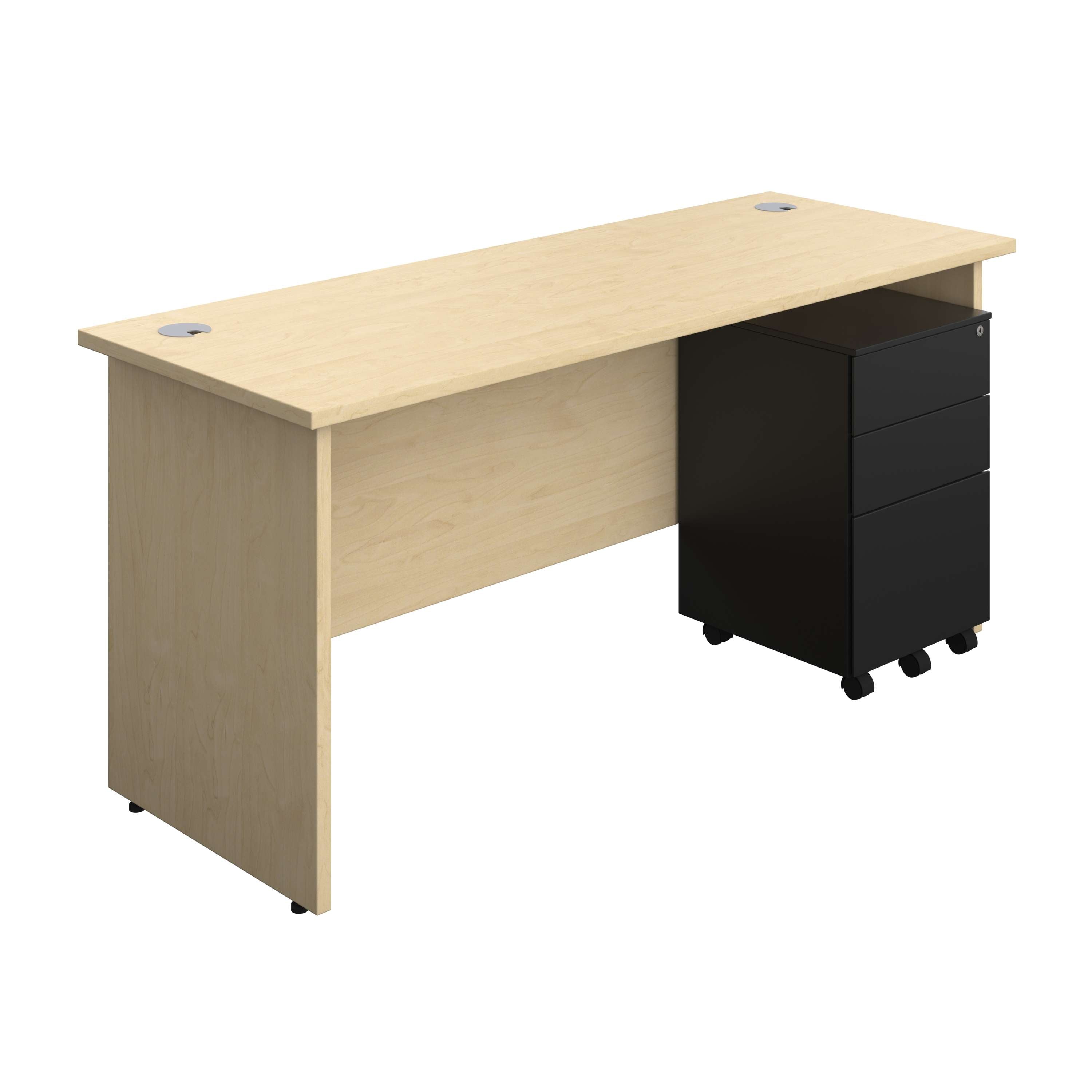 Panel Rectangular Desk + 3 Drawer Steel Pedestal Bundle (FSC) 600