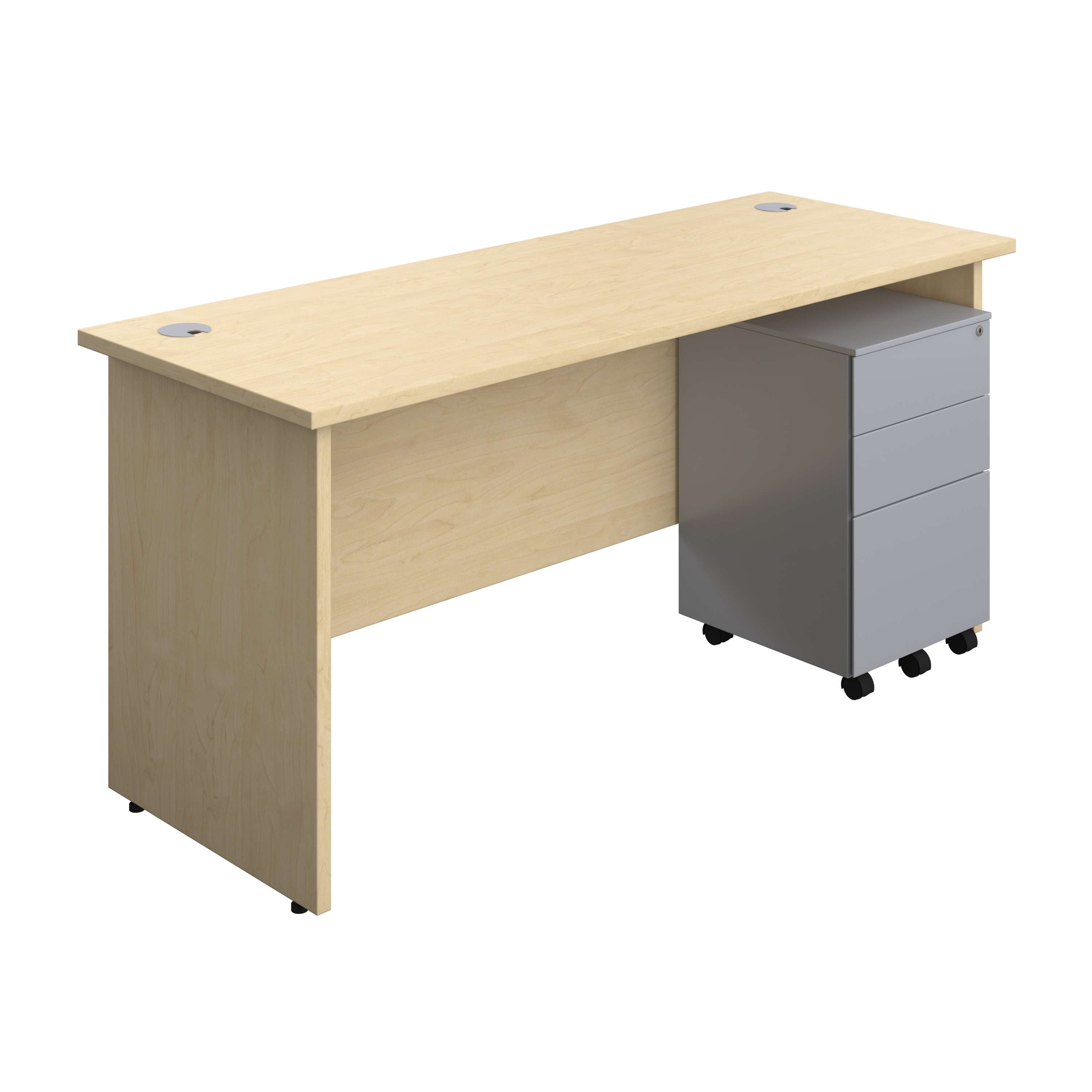 Panel Rectangular Desk + 3 Drawer Steel Pedestal Bundle (FSC) 600
