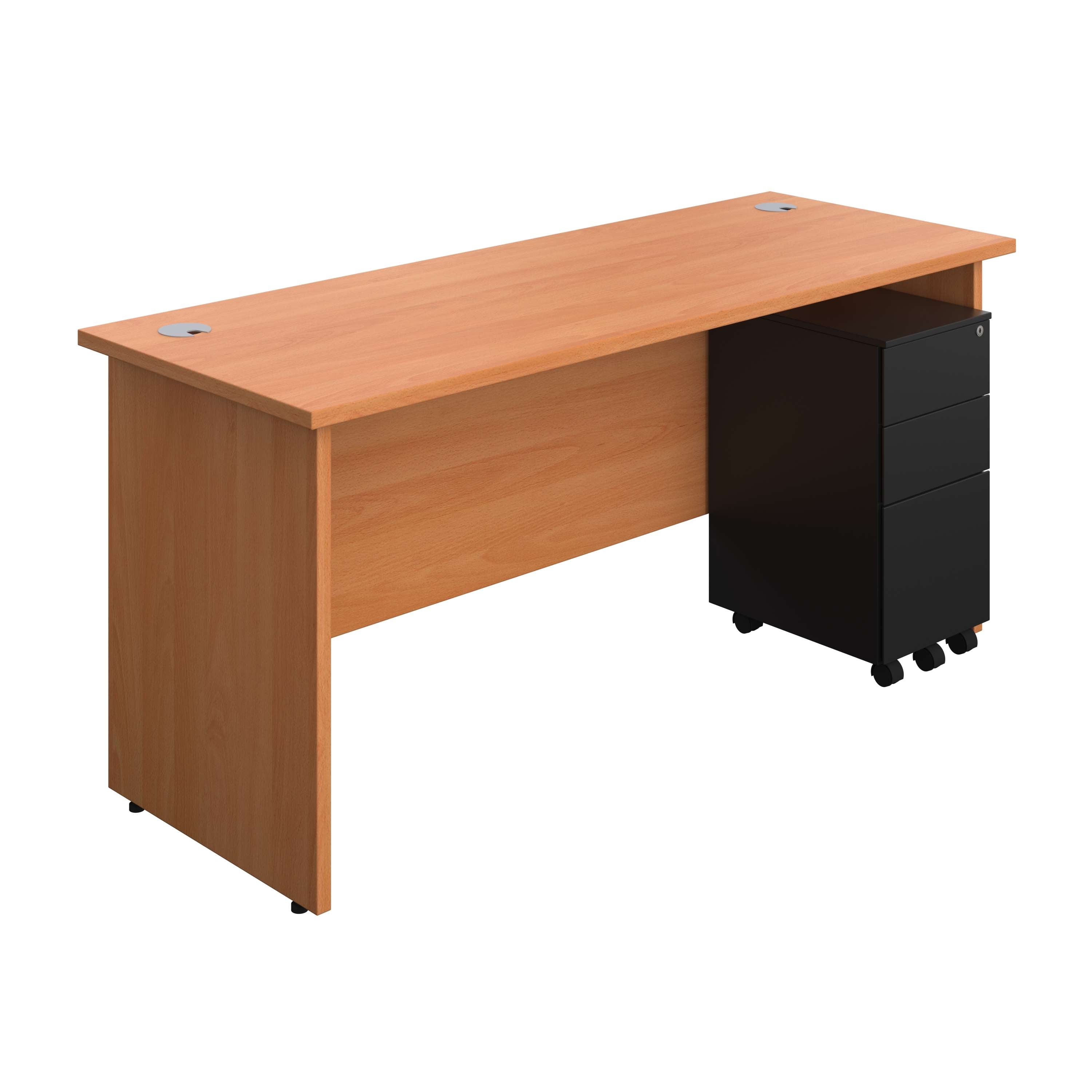 Panel Rectangular Desk + 3 Drawer Slimline Steel Pedestal Bundle (FSC) 800