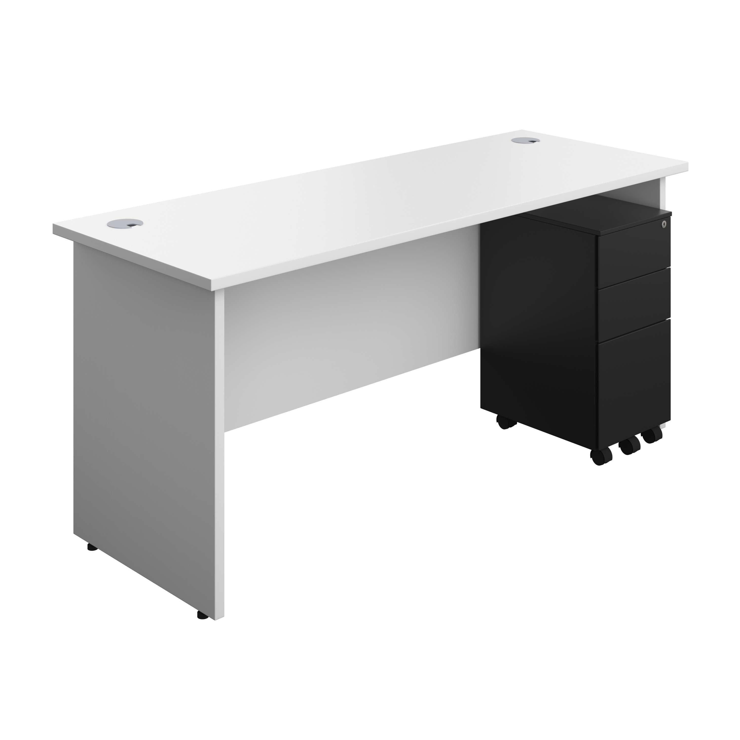 Panel Rectangular Desk + 3 Drawer Slimline Steel Pedestal Bundle (FSC) 800
